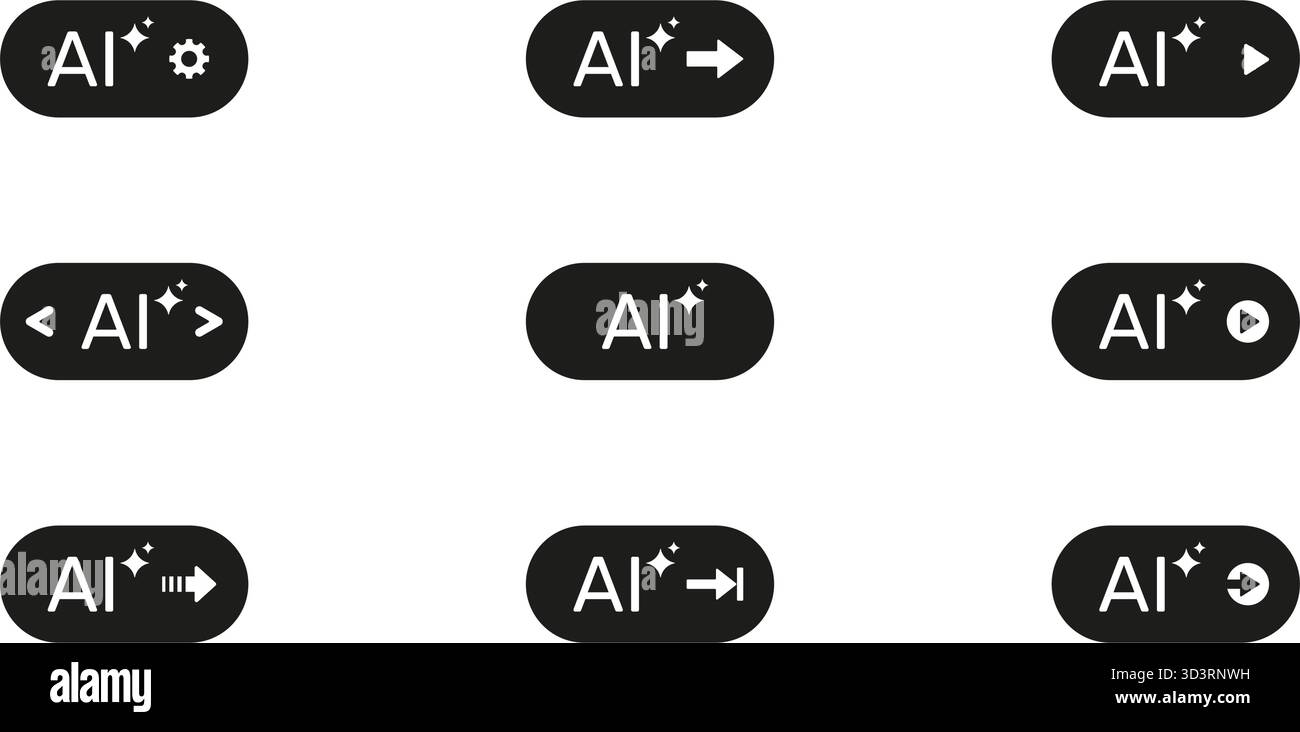 Artificial Intelligence Generate Button Action Solid Icon Set. Machine Learning Digital Creativity Innovation. User Interface Silhouette Symbol Stock Vector