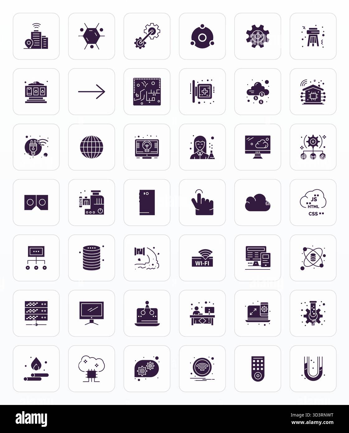 This Technology vector icon pack includes 42 Glyph designs in High Resolution Pixel Optimized format, perfect for enhancing digital interfaces. Stock Vector