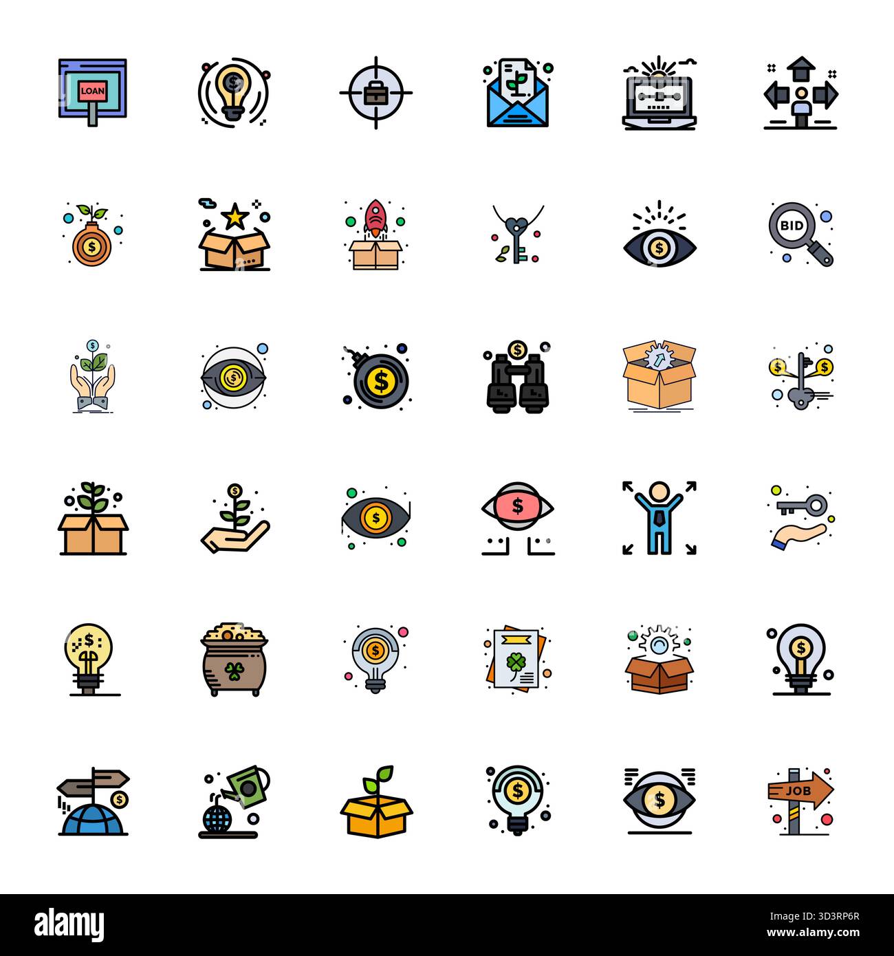 Carefully curated 36 Flat Line Filled vector icons for Opportunity, featuring 256x256 Pixel Optimized resolution for consistent brand representation a Stock Vector