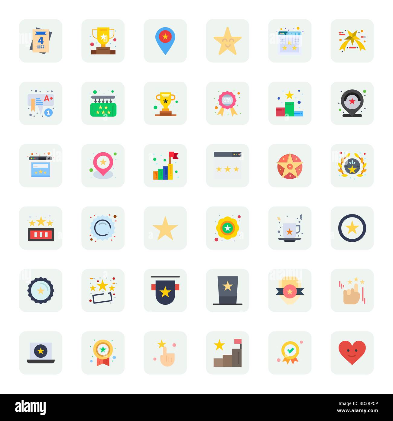 Masterfully created 36 vector icons representing Excellent in Flat design, featuring 64x64 PIXEL Perfect resolution for exceptional visual quality. Stock Vector