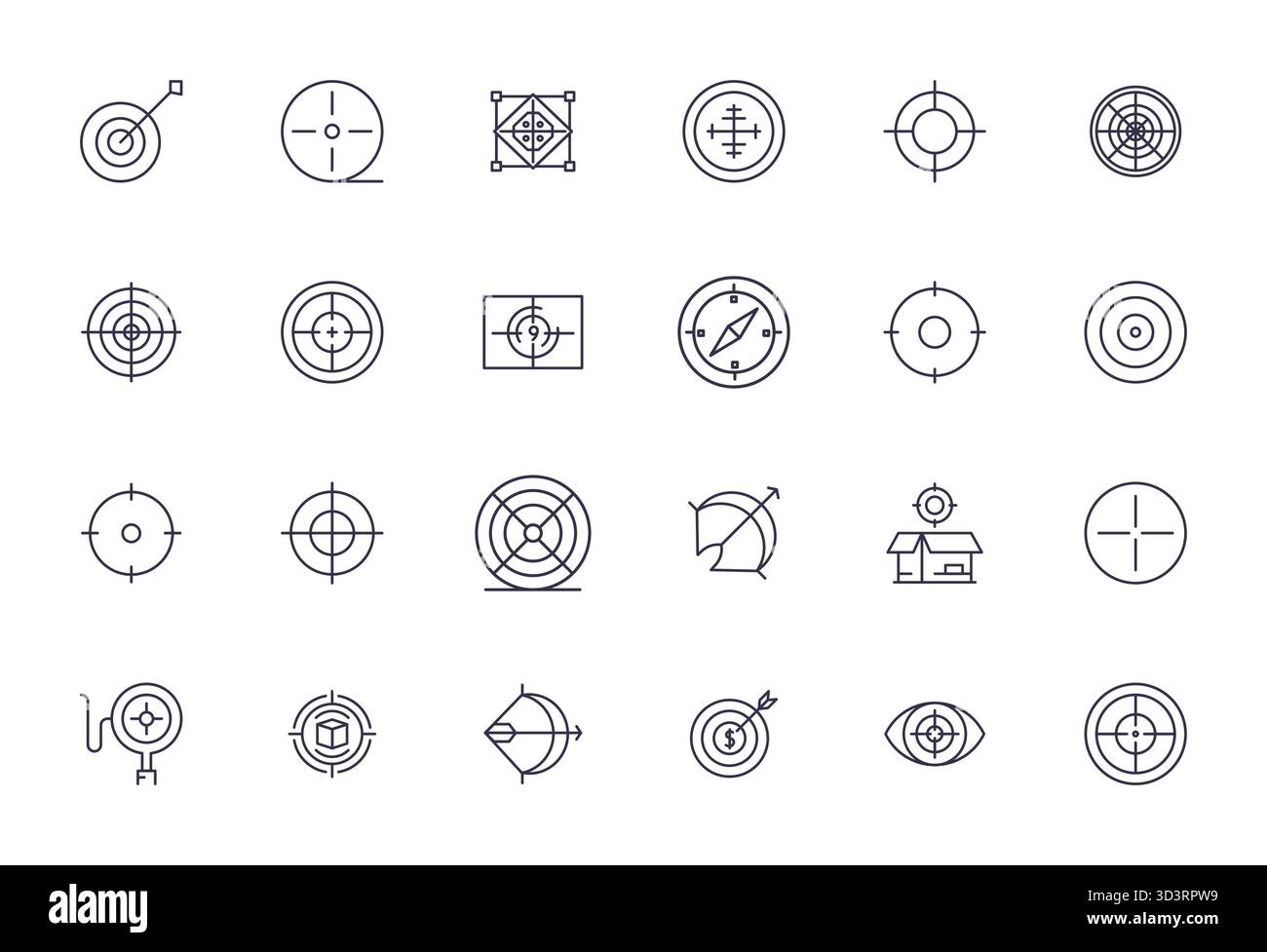 This Aiming vector icon pack includes 24 Bold Line designs in Retina Ready Grid Fitted format, perfect for enhancing digital interfaces. Stock Vector