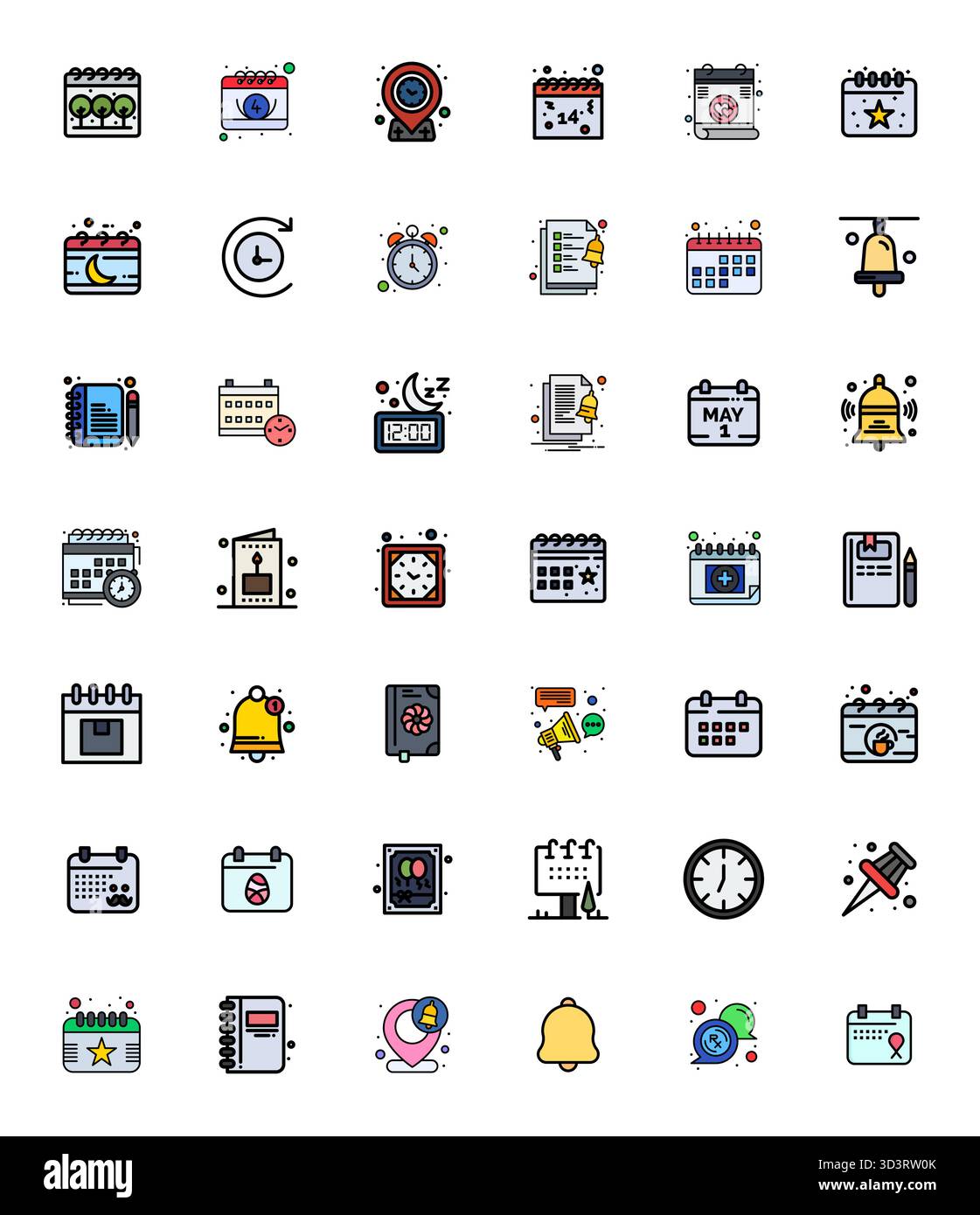 Strategic bundle featuring 42 vector icons representing Reminder in Flat Line Filled format, optimized with High Resolution Pixel Aligned quality for Stock Vector