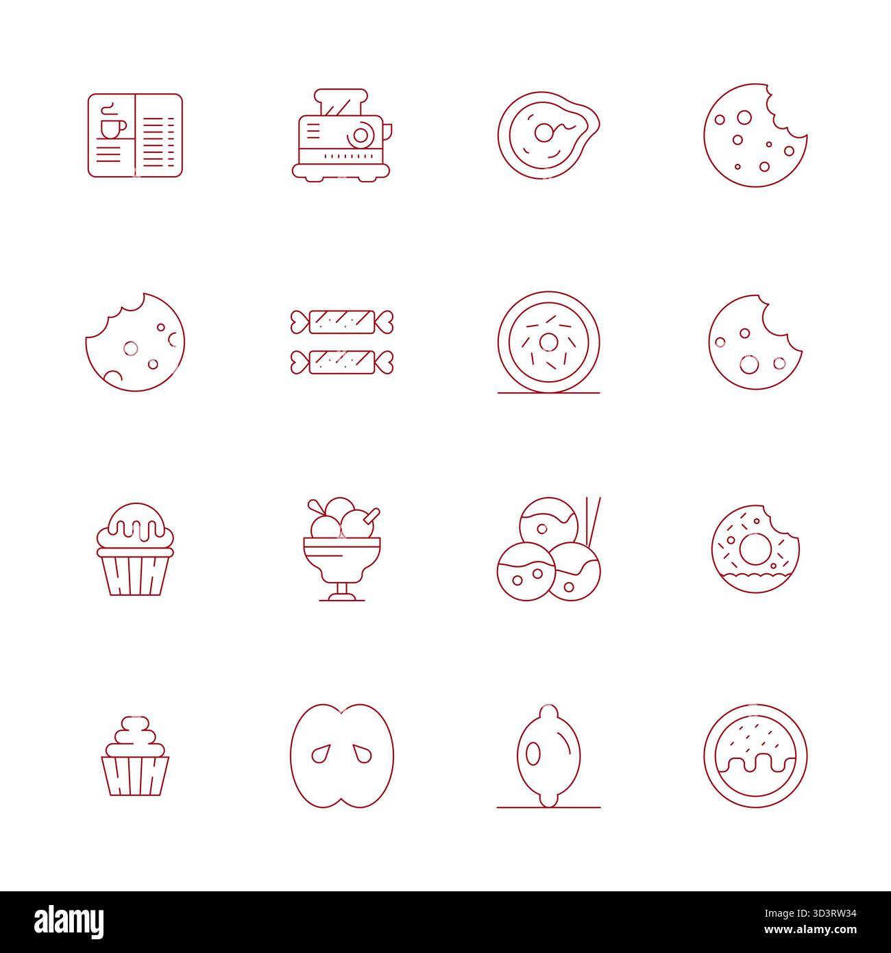 Comprehensive bundle featuring 16 vector icons in Thin Line design for Bakery, delivered in crisp 128x128 Editable quality. Stock Vector