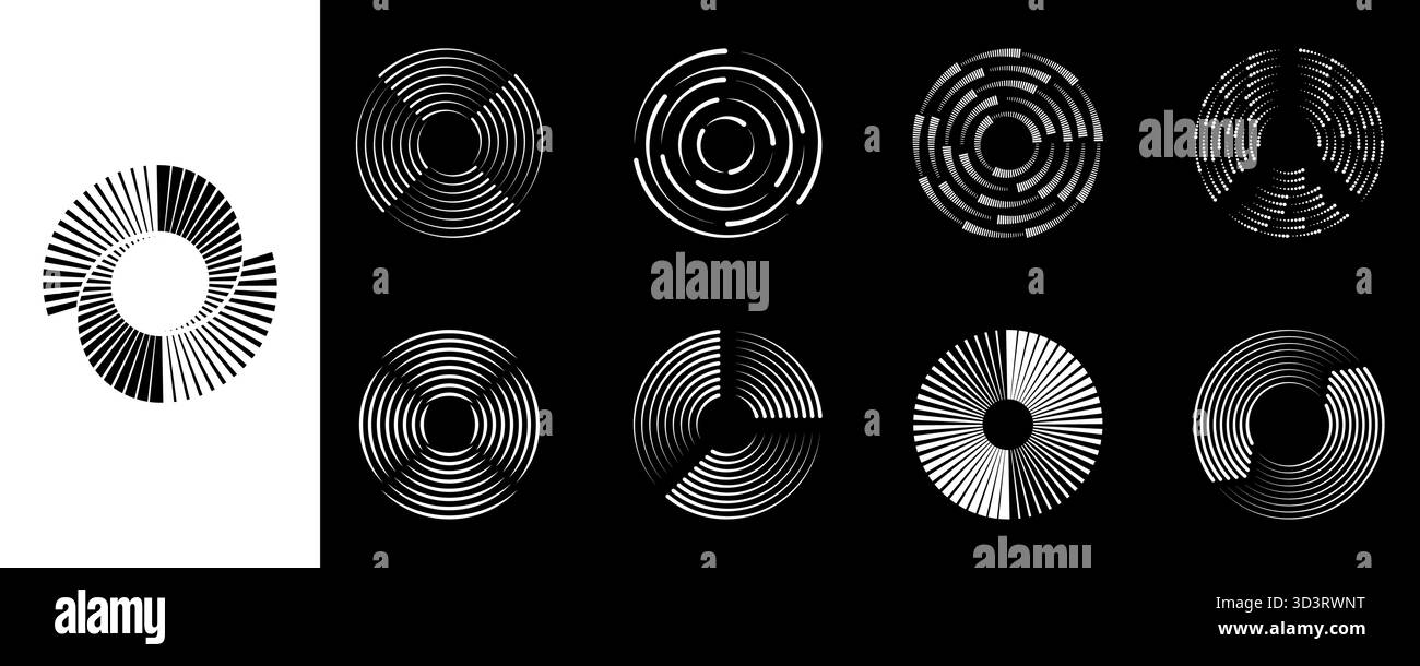 Abstract Spiral Circular Line Shapes Isolated on Black and White ...