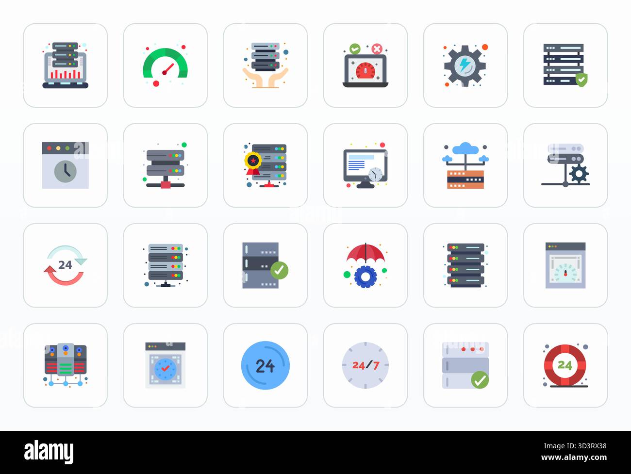 Strategic bundle featuring 24 vector icons representing Uptime in Flat format, optimized with High Resolution Editable quality for professional workfl Stock Vector