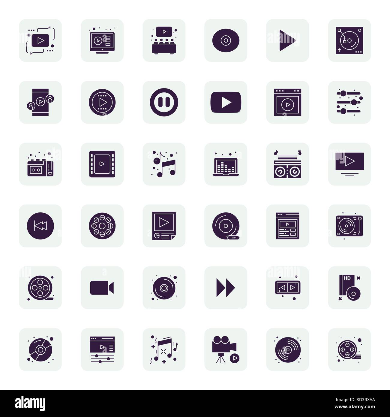 A clean collection of 36 Filled vector icons representing Playback ...