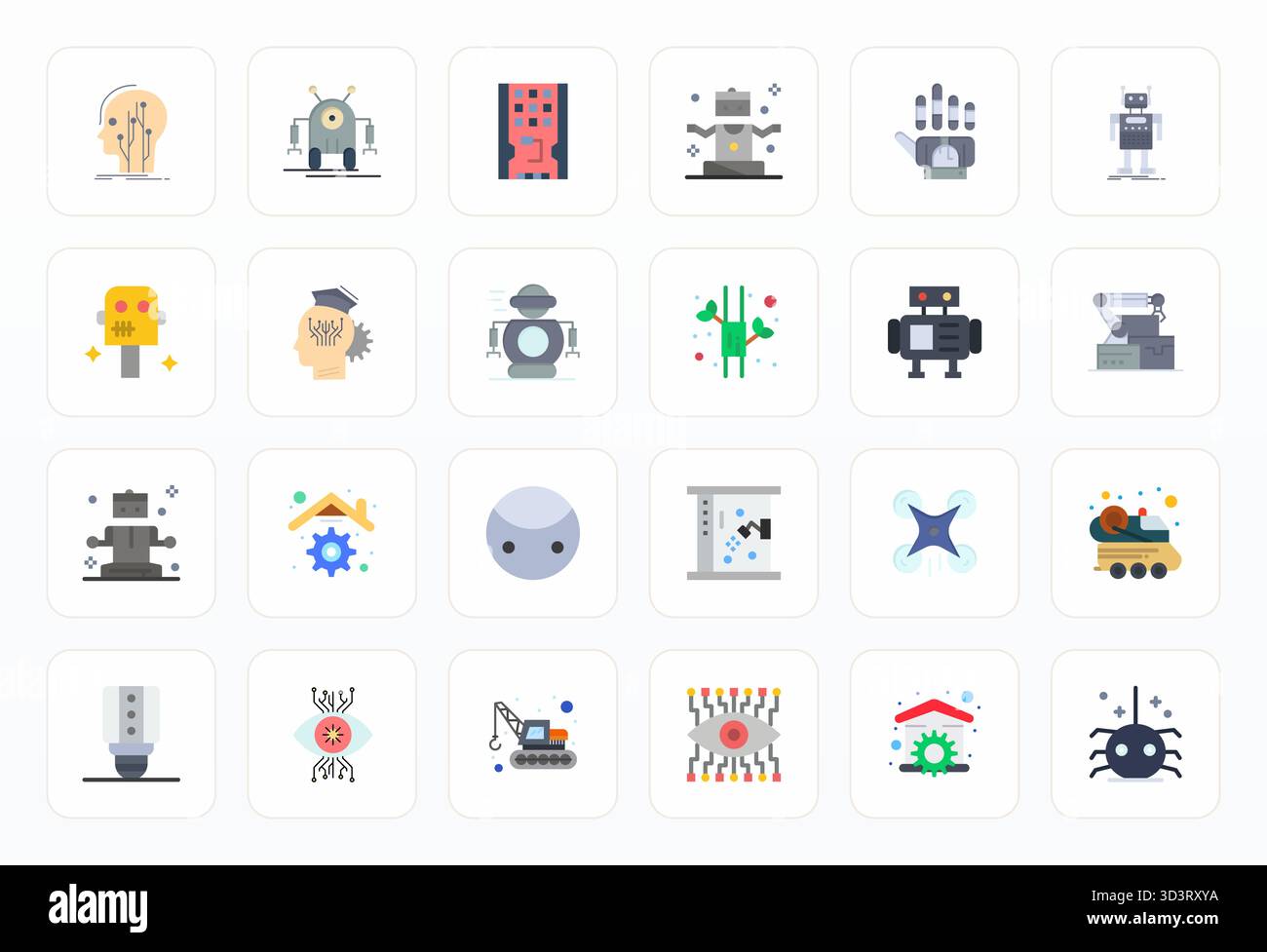 This Robotics vector icon pack includes 24 Flat designs in 256x256 Editable format, perfect for enhancing digital interfaces. Stock Vector