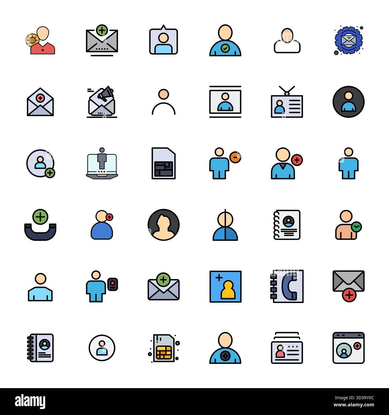 A versatile set of 36 Flat Line Filled Pixel Optimized vector icons focused on Subscriber, delivered in crisp 128x128 format ideal for mobile and web Stock Vector