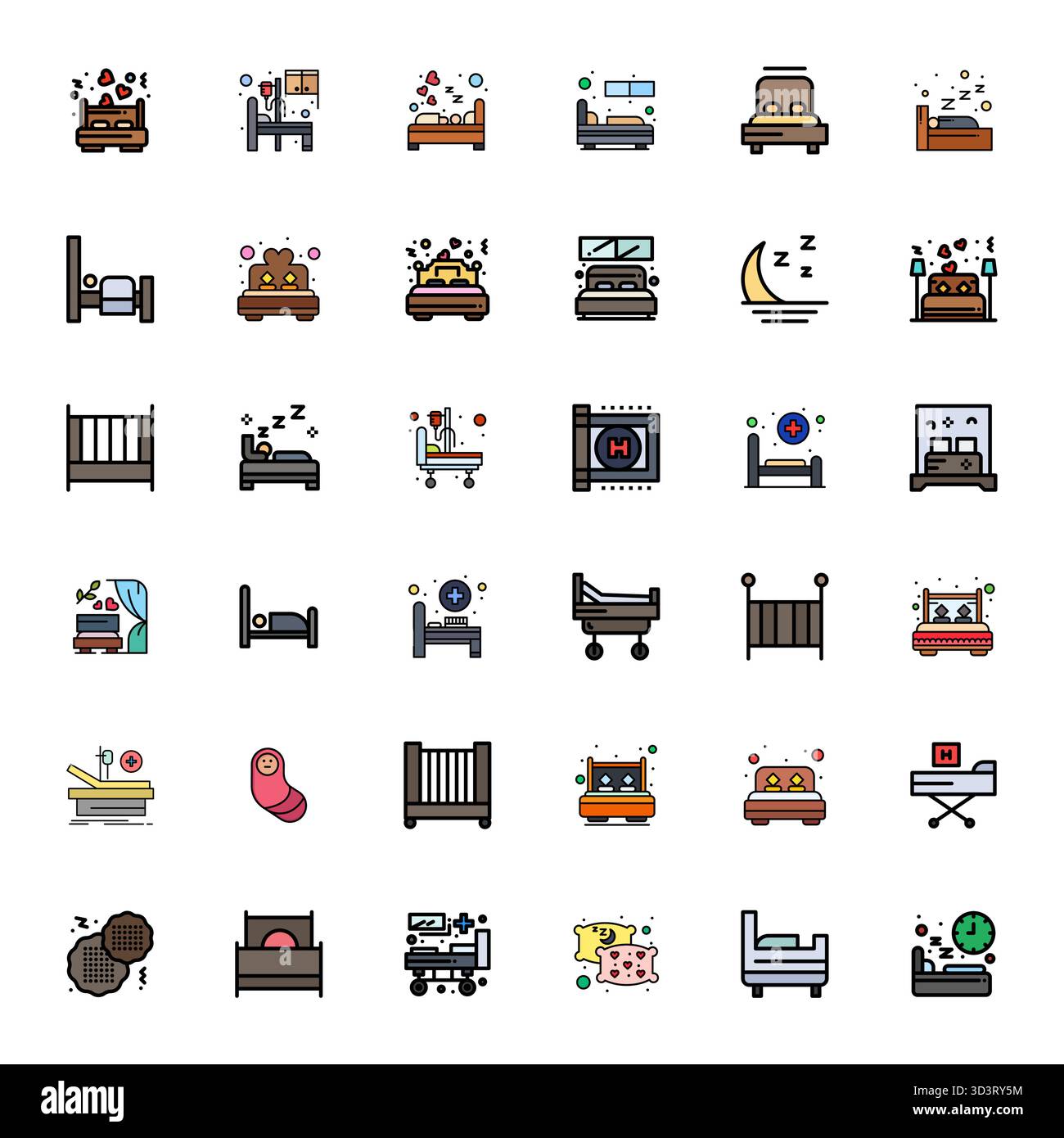Expertly designed 36 Line Filled Pixel Optimized vector icons for Bed, engineered at 128x128 resolution for flawless integration and performance. Stock Vector