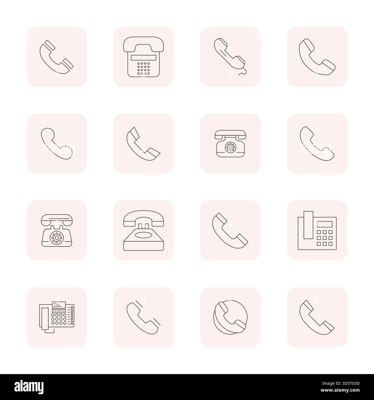 Explore 16 Thin Outline Pixel Aligned vector icons in Retina Ready resolution inspired by Landline. Perfect for web and app interfaces. Stock Vector