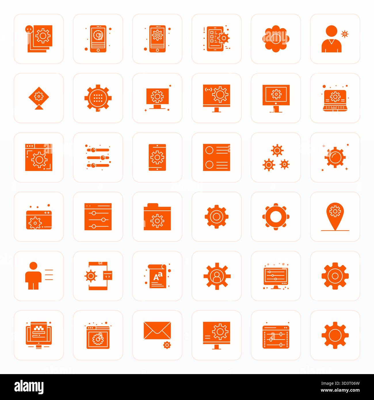 This set of 36 Glyph vector icons captures Preferences themes in 128x128 Editable quality, perfect for tech and business applications. Stock Vector