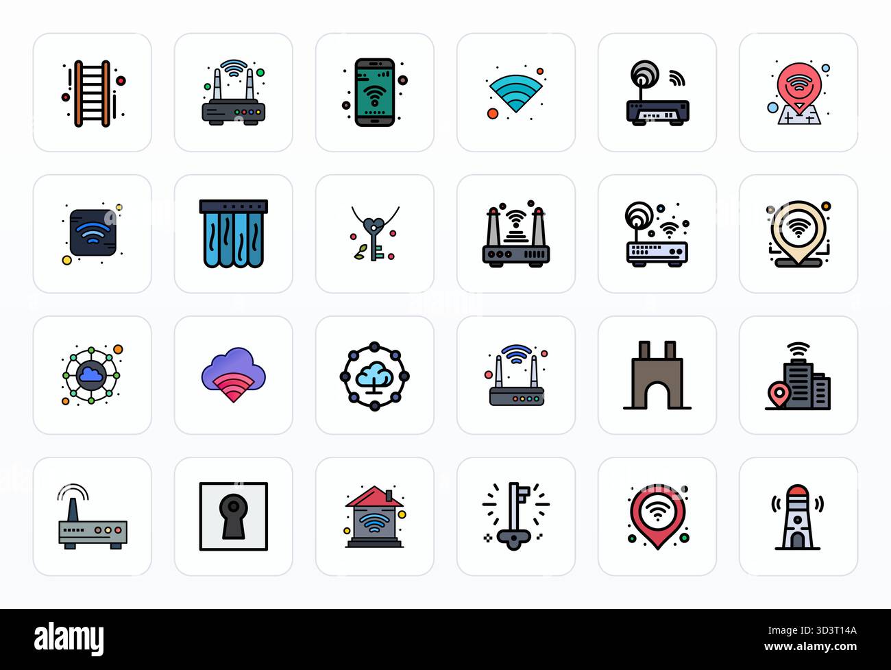 Streamlined set of 24 vector icons for Access Point in Filled Line ...