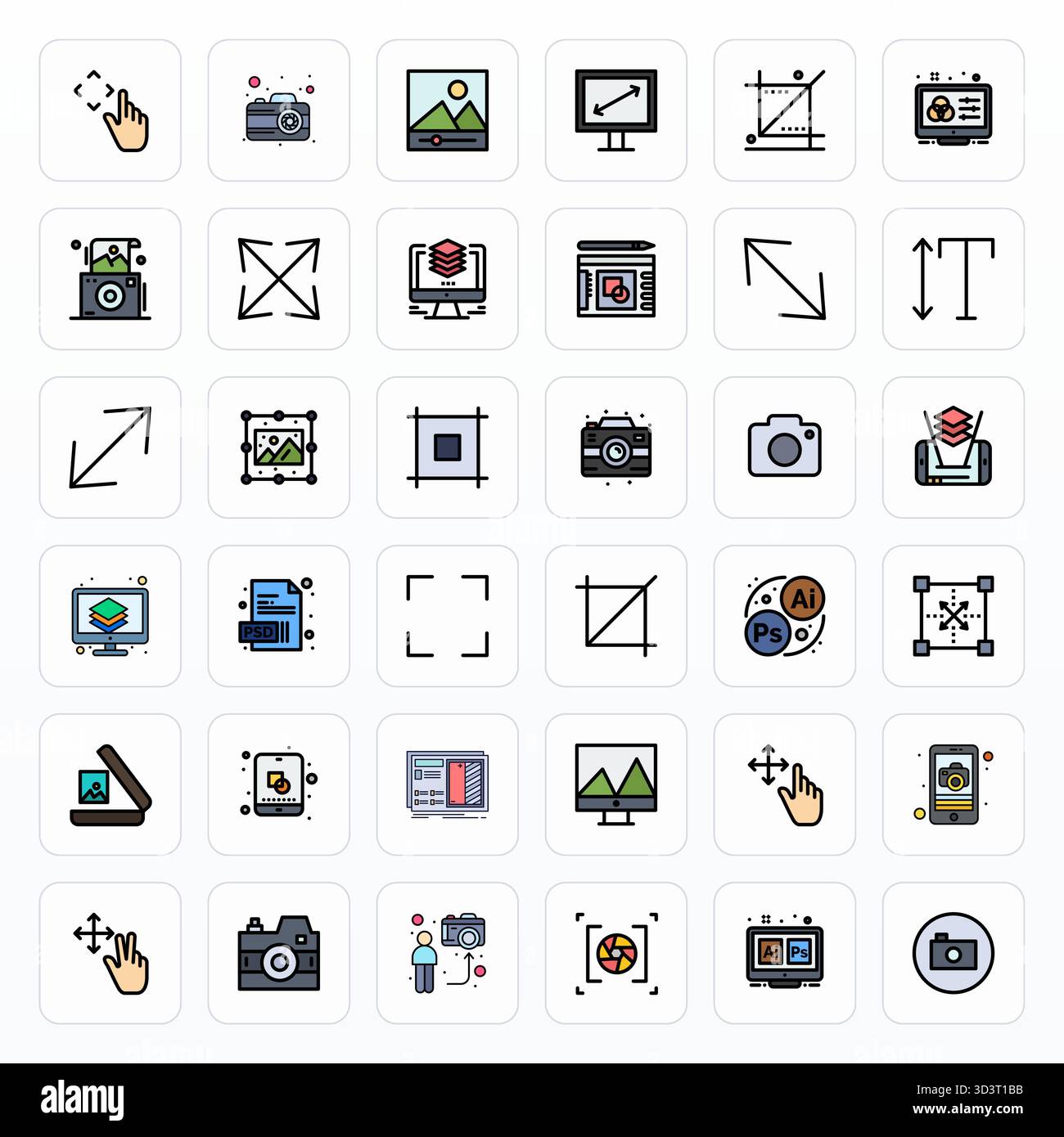 Artfully designed 36 Filled Line Display Perfect vector icons for Photo Editing, delivered in Retina Ready format for consistent visual excellence. Stock Vector