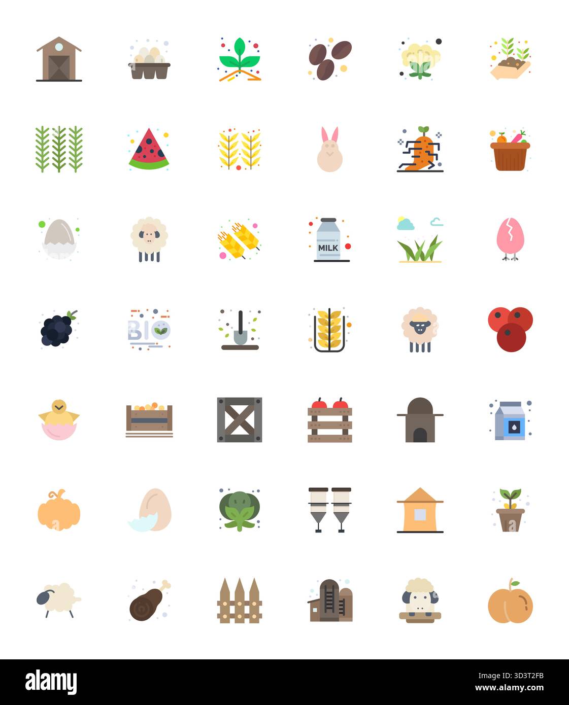 Strategic bundle featuring 42 vector icons representing Farm in Flat format, optimized with Retina Ready Pixel Optimized quality for professional work Stock Vector