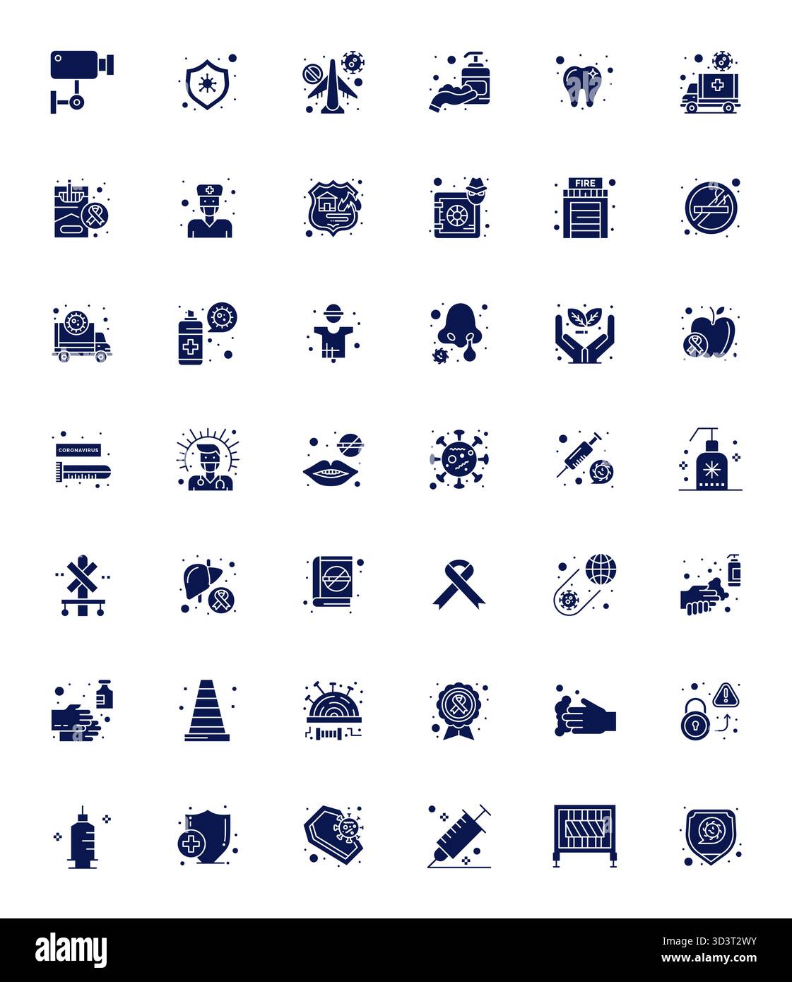 Comprehensive toolkit of 42 vector icons themed around Prevention, developed in Filled with 256x256 PIXEL Perfect precision for versatile design appli Stock Vector