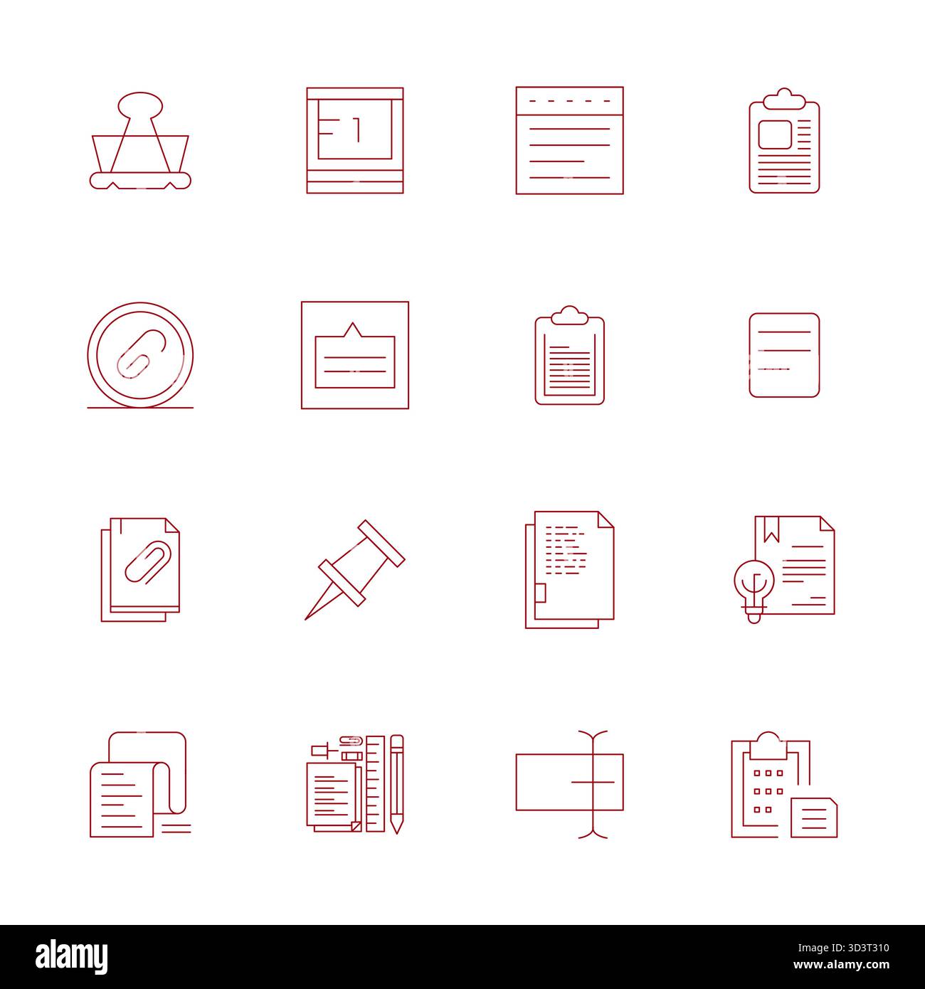 Masterfully created 16 vector icons representing Paperclip in Thin Line design, featuring 256x256 Pixel Optimized resolution for exceptional visual qu Stock Vector