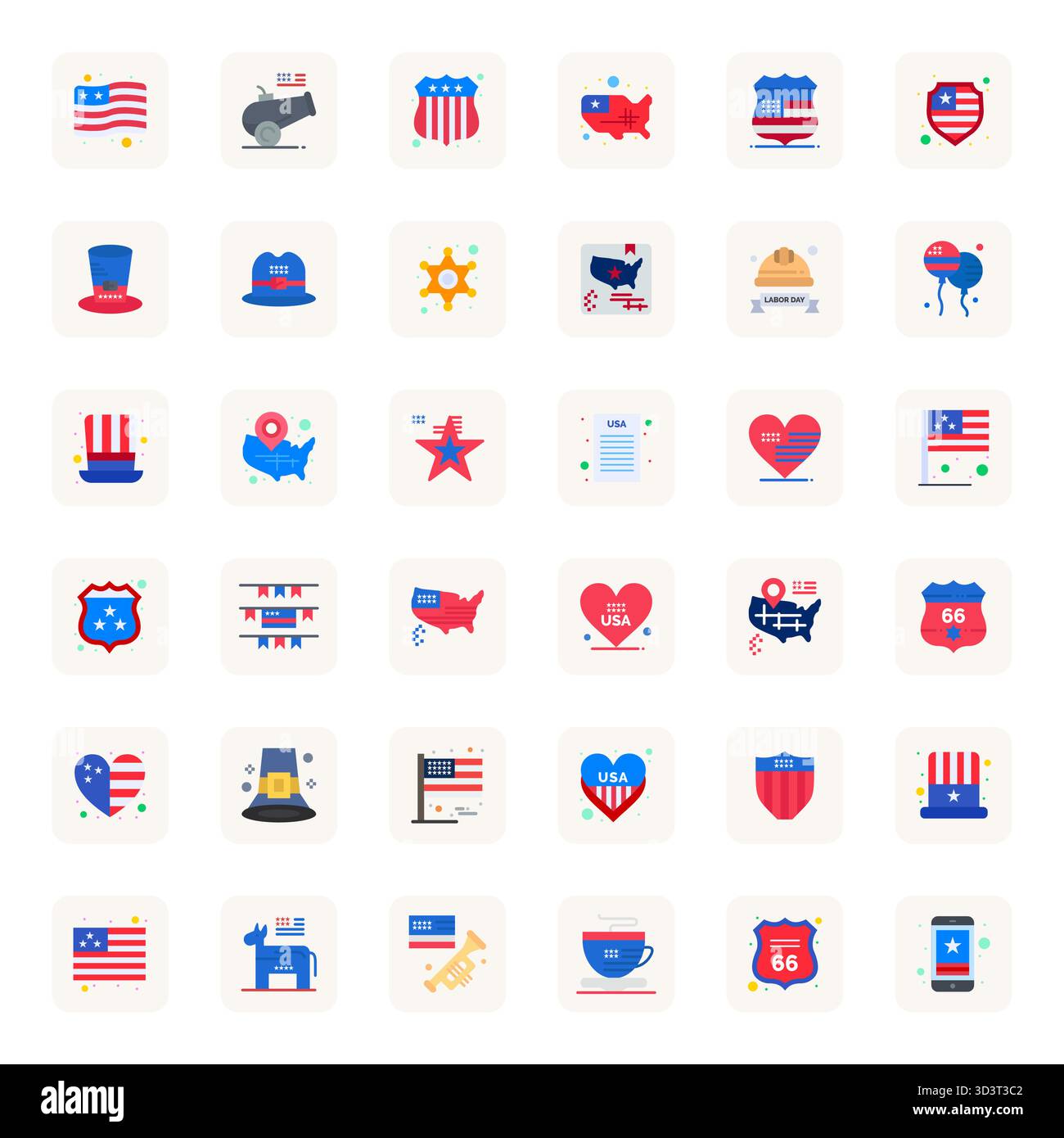 Strategic bundle featuring 36 vector icons representing Usa in Flat format, optimized with 256x256 Editable quality for professional workflows. Stock Vector