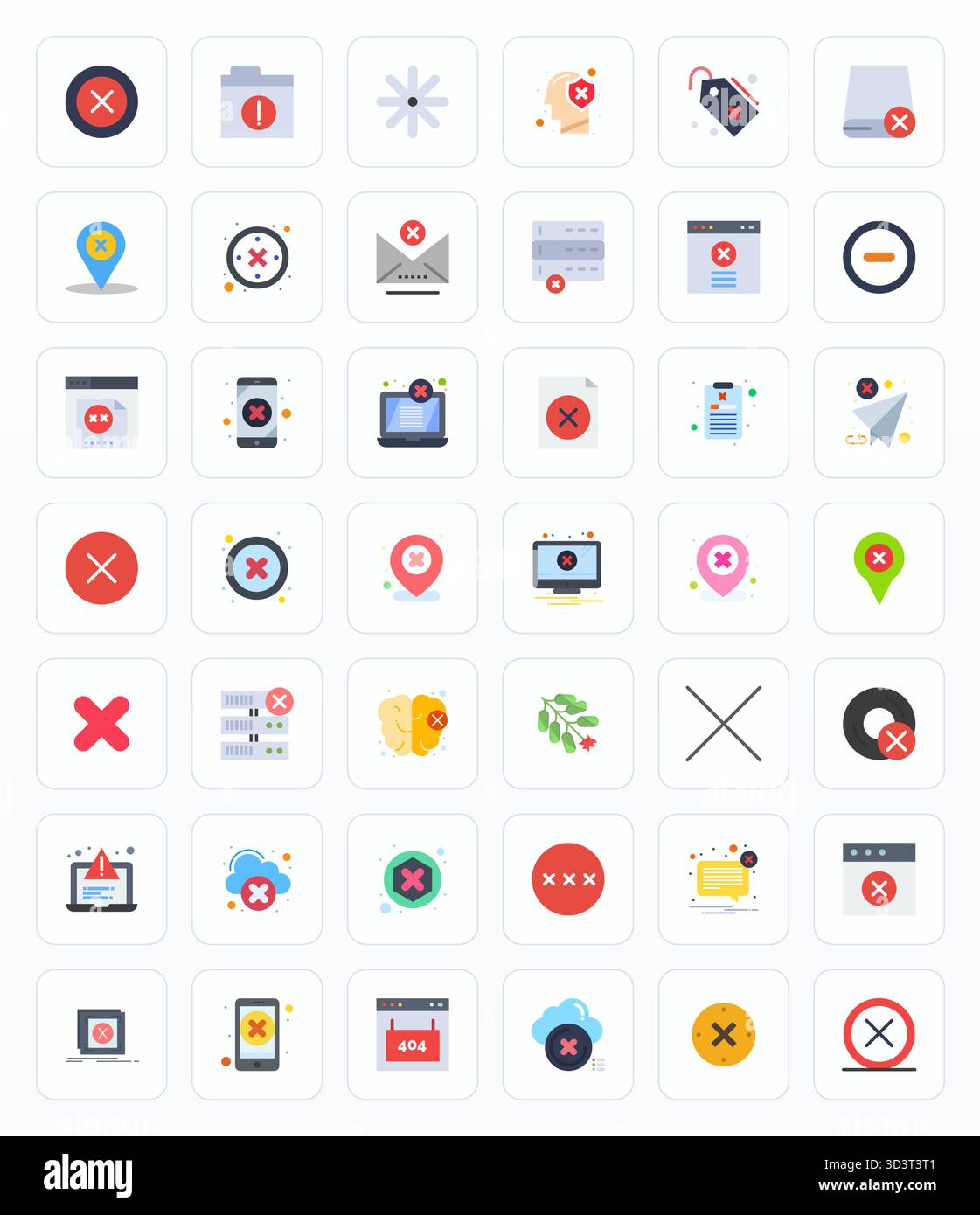 Contemporary collection of 42 vector icons representing Invalid in Flat aesthetic, featuring 64x64 Editable resolution for modern application developm Stock Vector