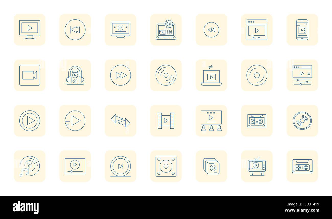 This Playback vector icon pack includes 28 Thin Outline designs in ...