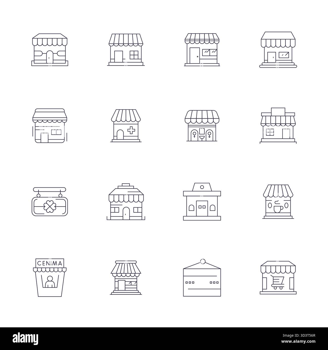 Refined bundle featuring 16 Thin Line vector icons for Shopfront, optimized with 64x64 Pixel Optimized quality for elegant and functional design solut Stock Vector
