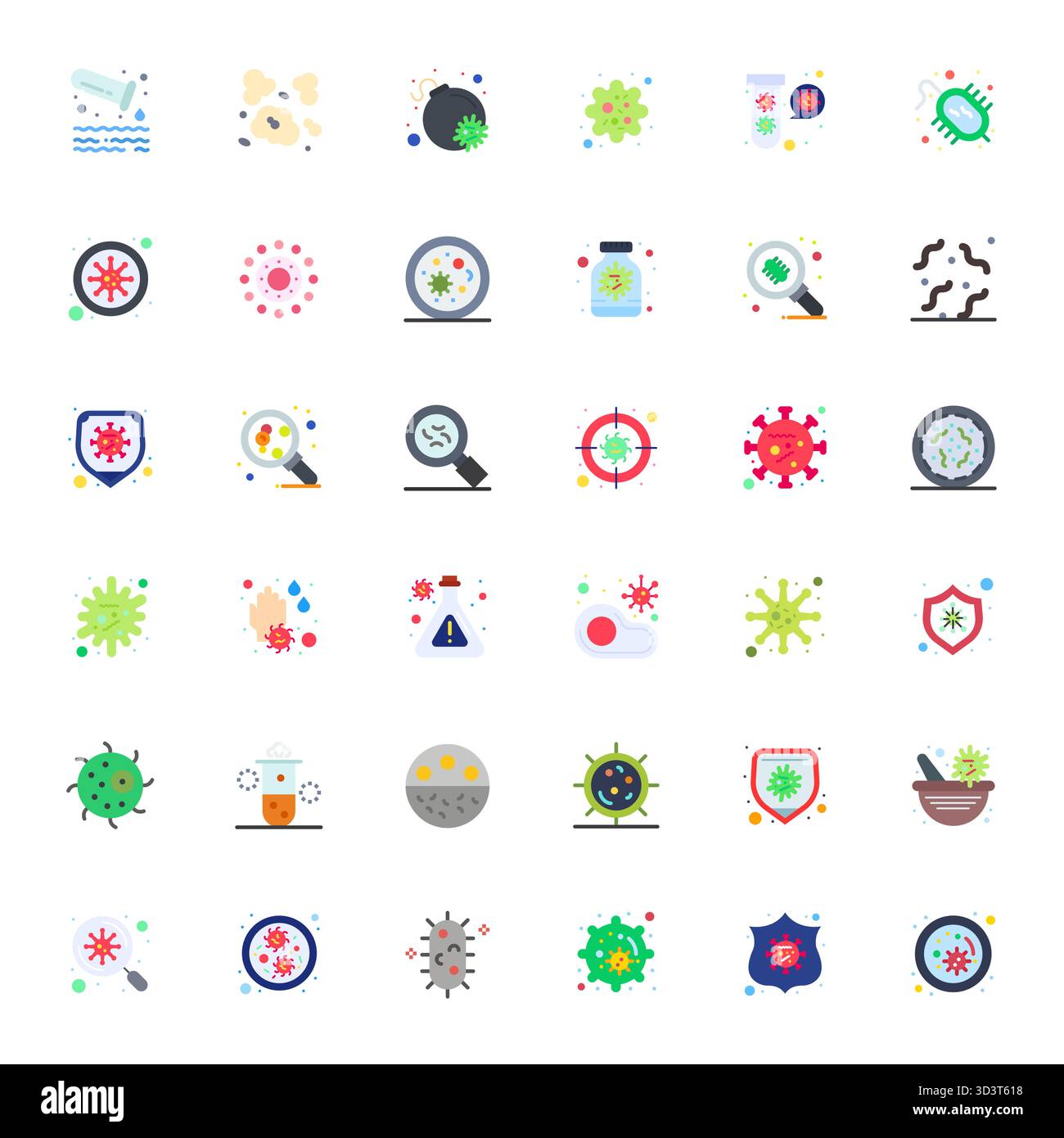 Streamlined set of 36 vector icons for Microbe in Flat aesthetic ...