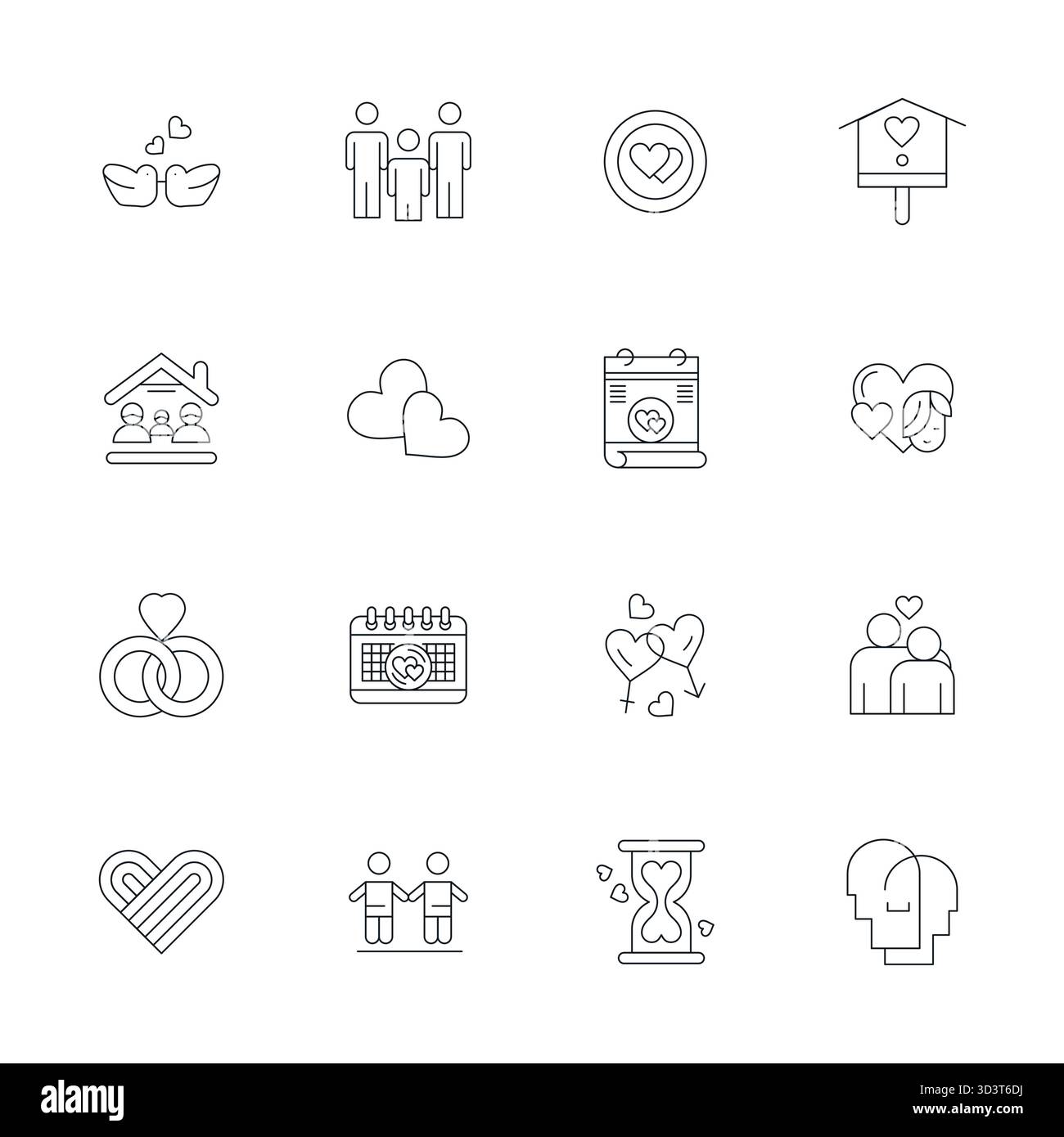 Handcrafted collection featuring 16 Thin Line vector icons for Togetherness, optimized in 64x64 Editable resolution for premium digital experiences. Stock Vector