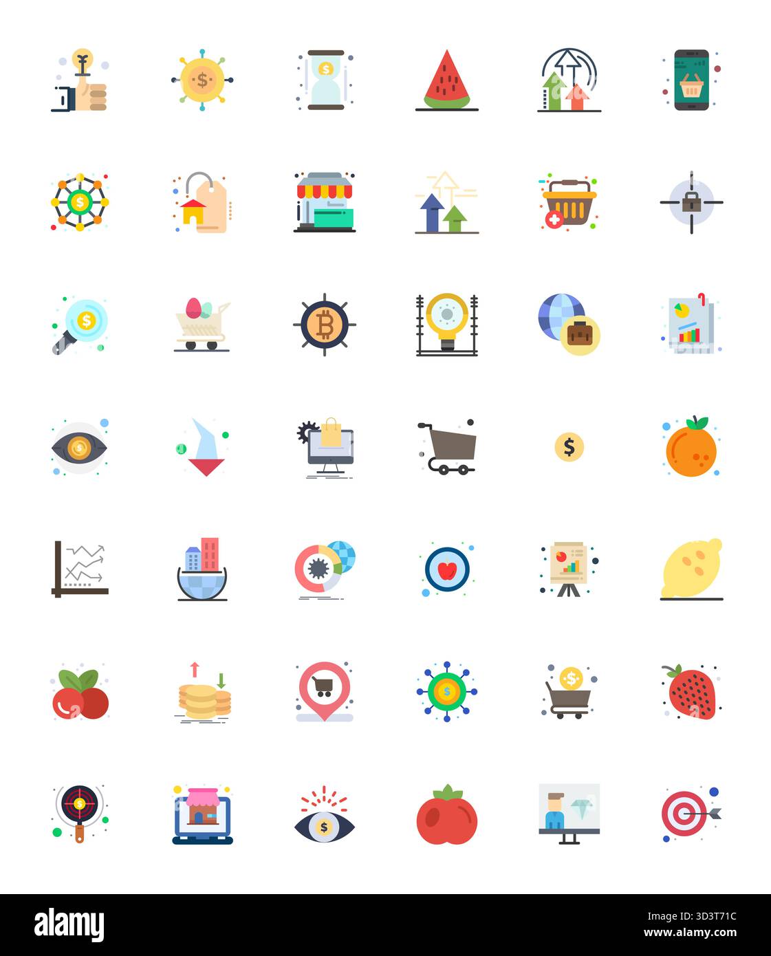 Explore 42 Flat Grid Fitted vector icons in 128x128 resolution inspired by Market. Perfect for web and app interfaces. Stock Vector