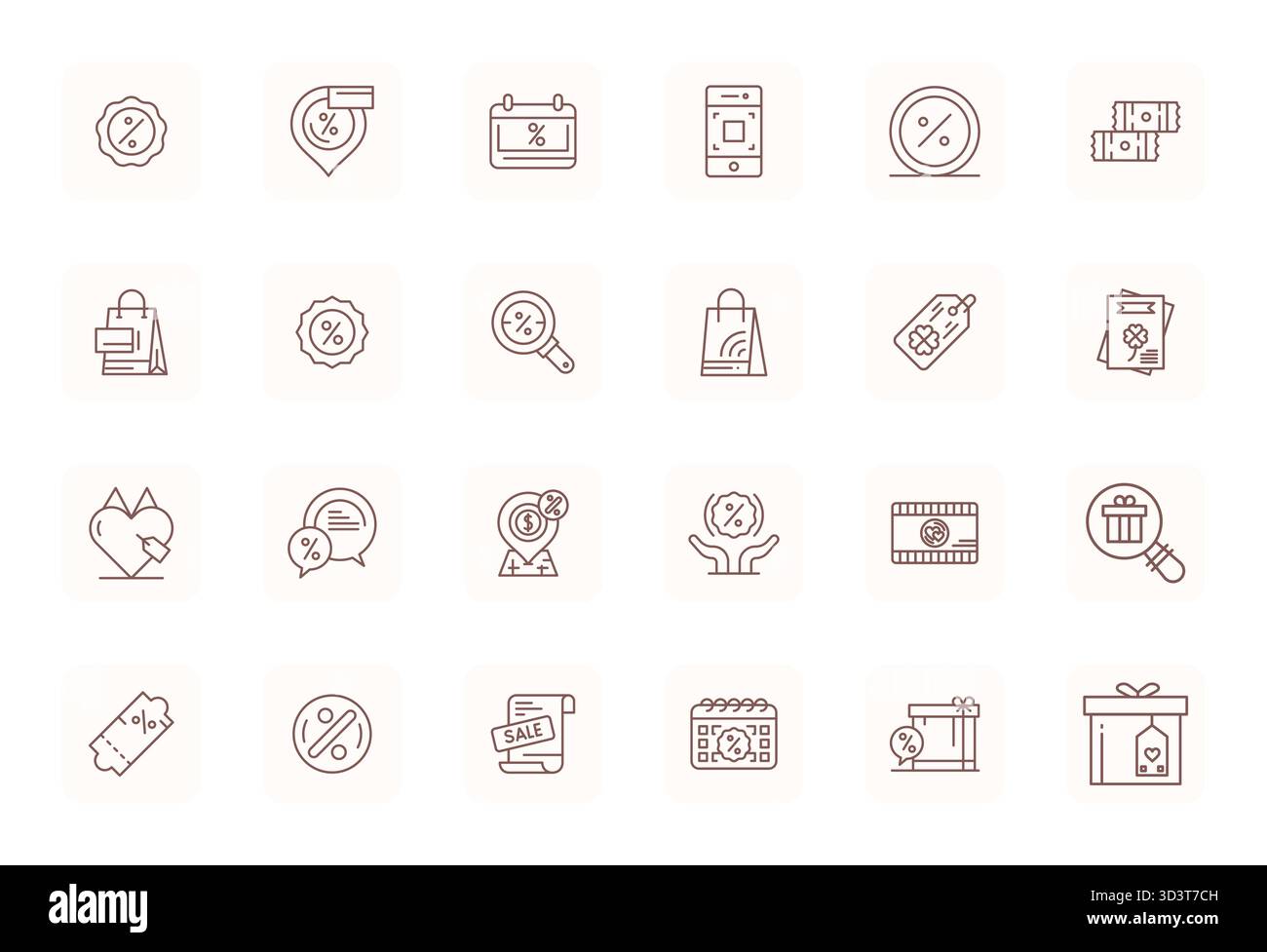 Explore 24 Regular Bold Outline Grid Fitted vector icons in 64x64 resolution inspired by Coupon. Perfect for web and app interfaces. Stock Vector