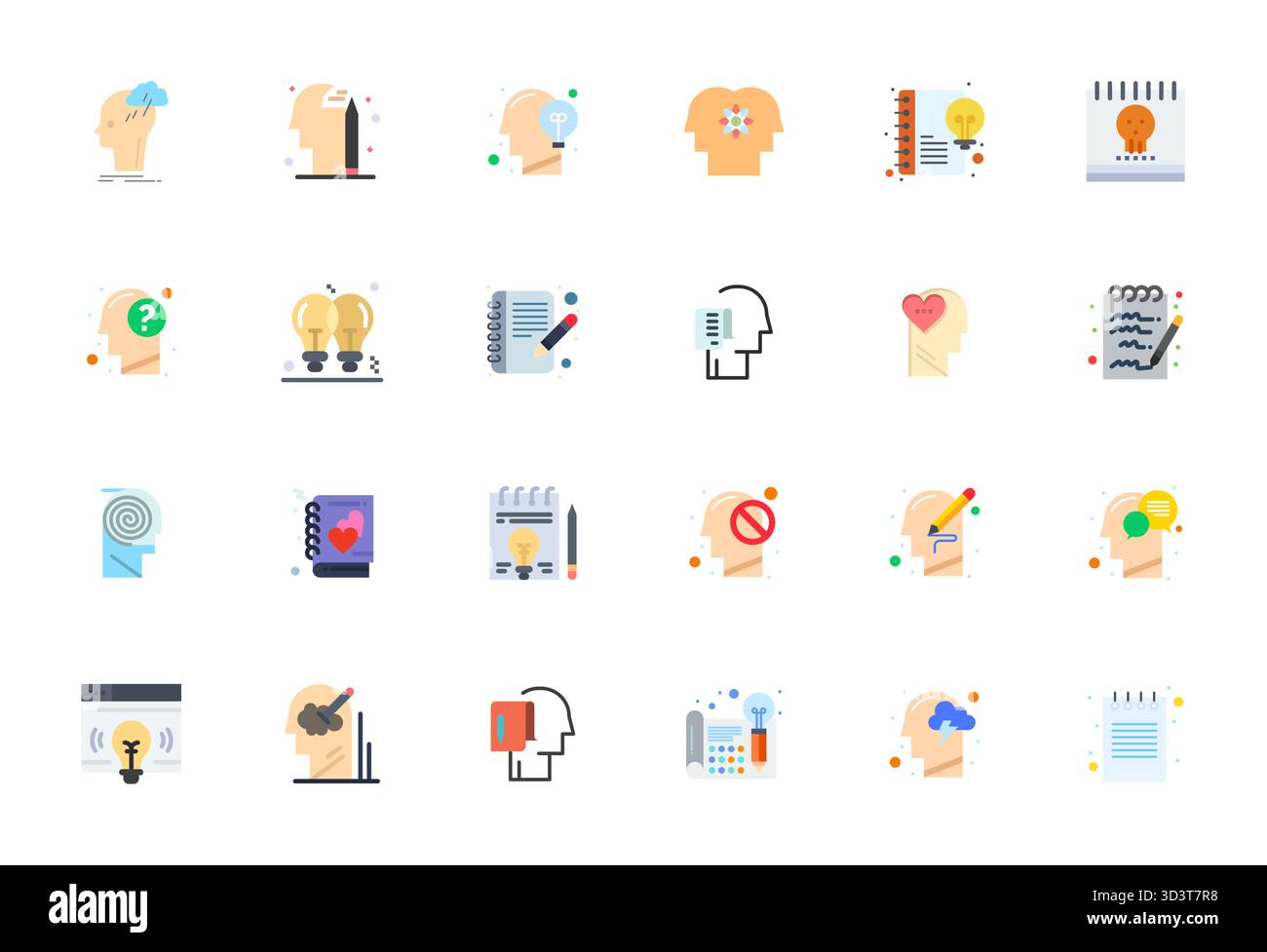 Precision-engineered 24 Flat vector icons for Thoughts, designed at 64x64 PIXEL Perfect resolution for exceptional clarity and scalability. Stock Vector