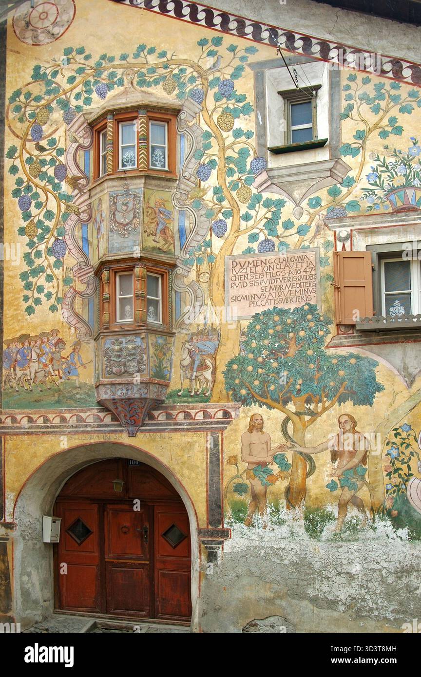 Adam and Eve in the Garden of Eden, Sgraffito outdoor wall painting ...
