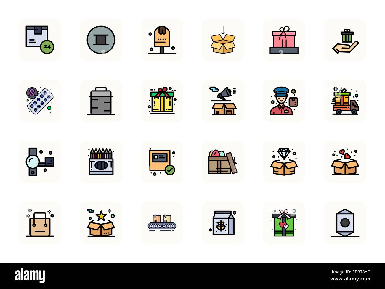 Artfully designed 24 LineFilled Pixel Aligned vector icons for Package, delivered in 128x128 format for consistent visual excellence. Stock Vector