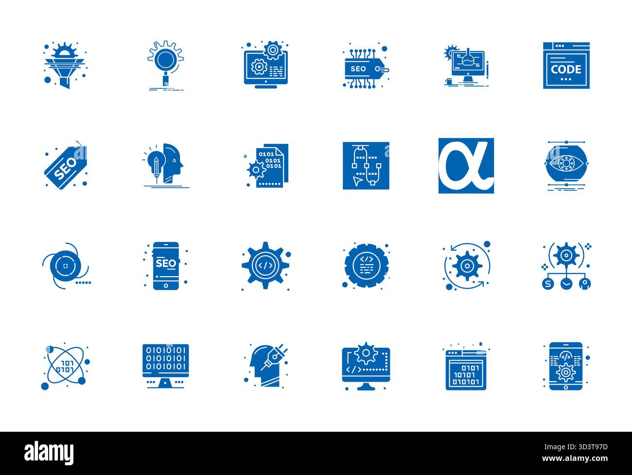 Thoughtfully designed 24 vector icons themed around Algorithm, crafted in Filled with High Resolution Pixel Aligned precision for contemporary design Stock Vector