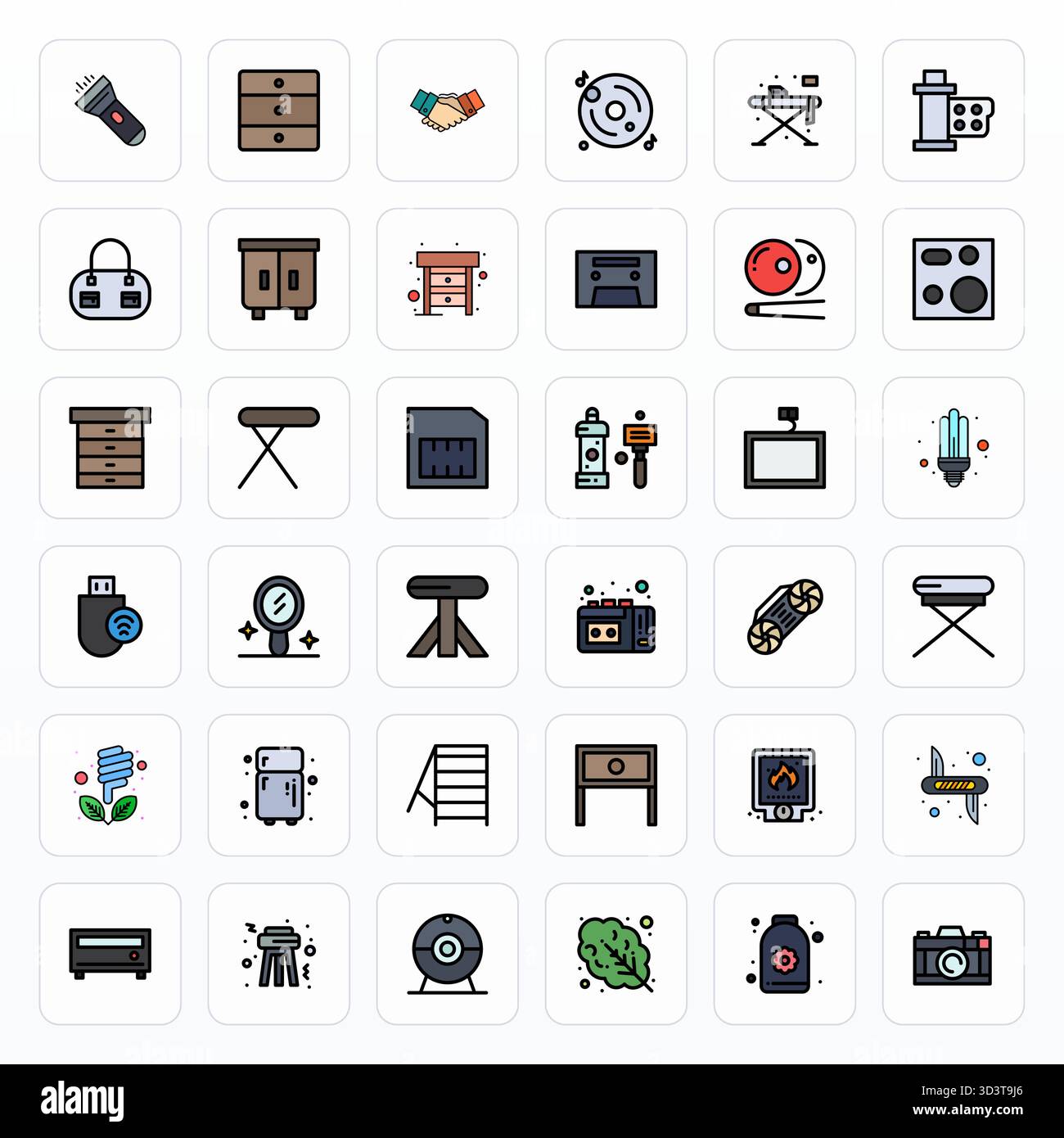 Strategic bundle featuring 36 vector icons representing Compact in Filled Line format, optimized with 128x128 Editable quality for professional workfl Stock Vector
