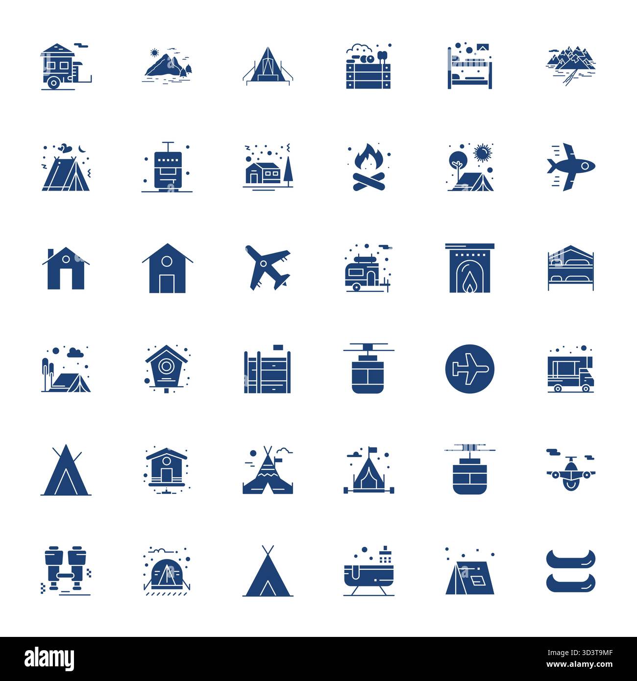 Strategic bundle featuring 36 vector icons representing Cabin in Filled format, optimized with 256x256 Pixel Aligned quality for professional workflow Stock Vector