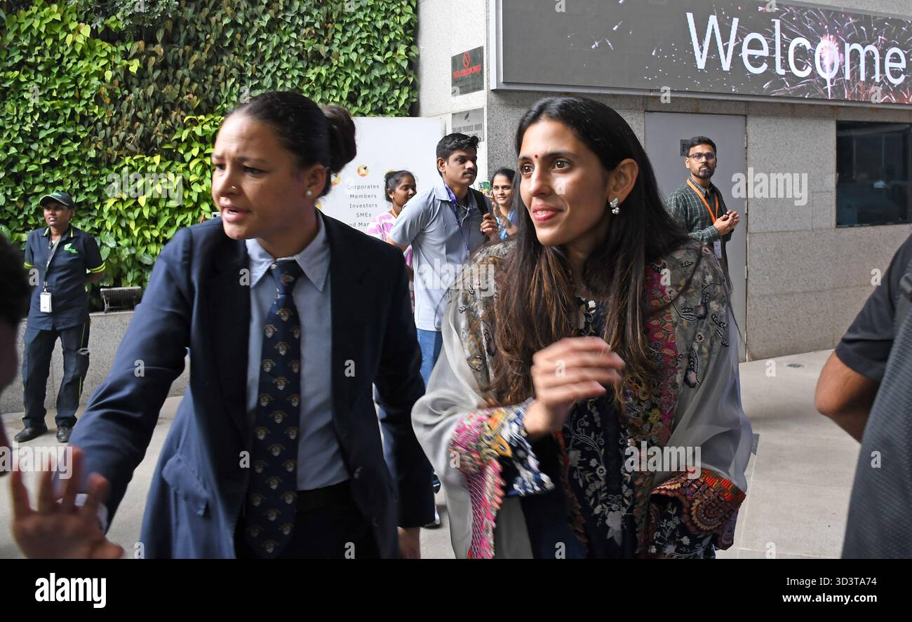 Shloka Mehta (R) (daughter in law of Nita Ambani) arrives for the