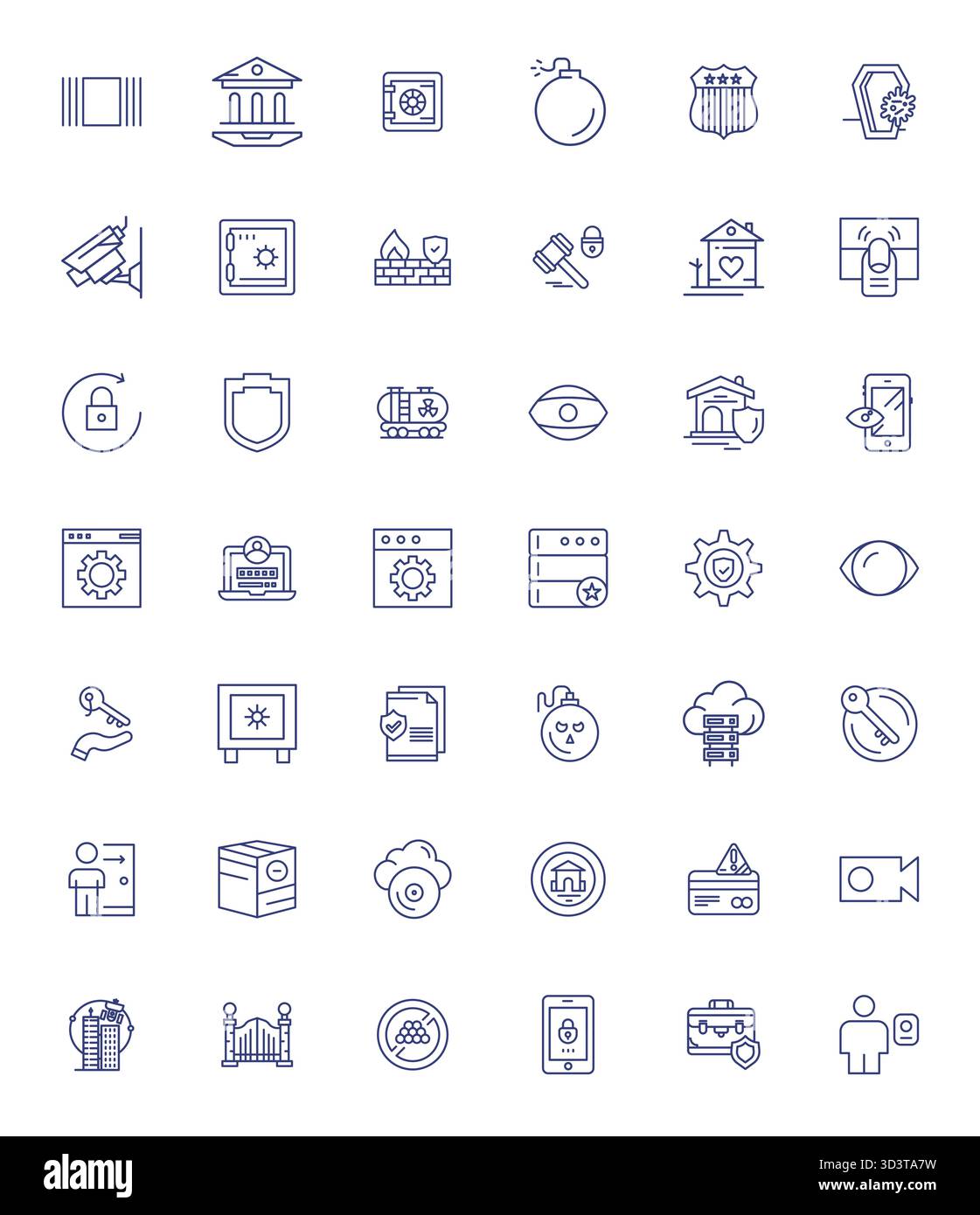 Future-ready pack of 42 vector icons themed around Security, showcasing Bold Line design with 64x64 Pixel Optimized clarity for innovative user interf Stock Vector