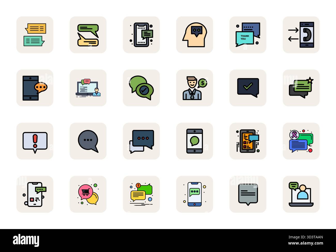 Strategic bundle featuring 24 vector icons representing Dialog in LineFilled format, optimized with 64x64 Pixel Aligned quality for professional workf Stock Vector