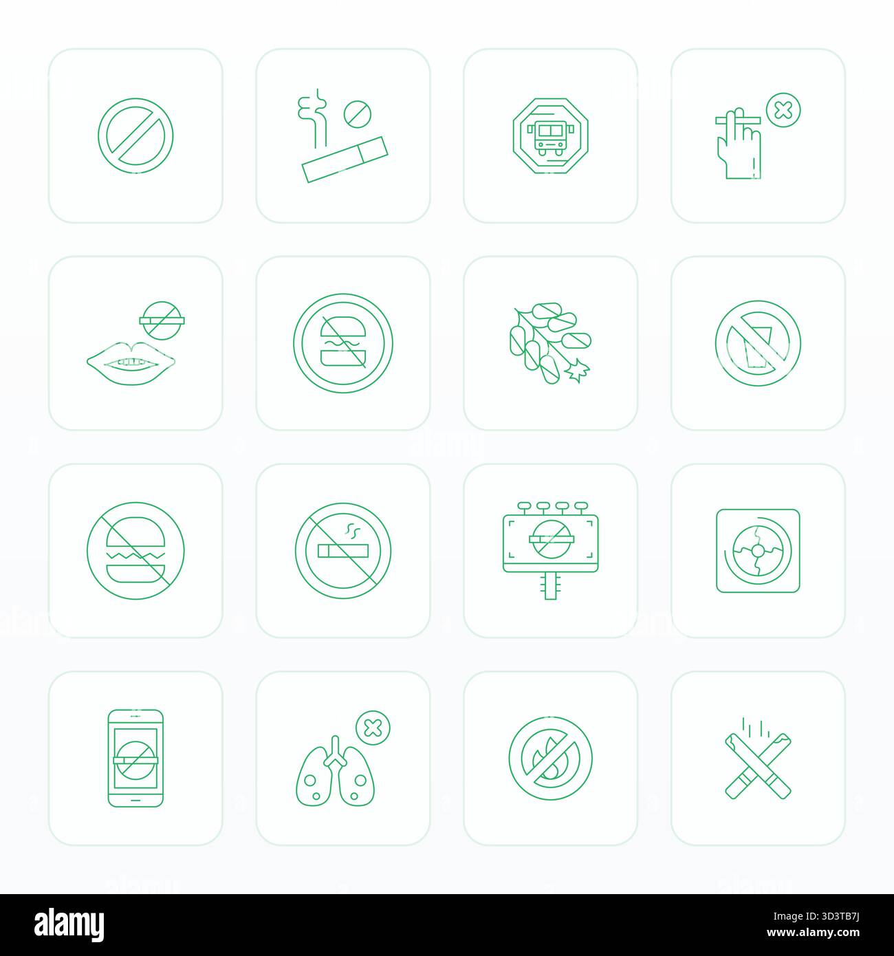 Refined bundle featuring 16 Thin Line vector icons for Prohibition, optimized with 256x256 Editable quality for elegant and functional design solution Stock Vector