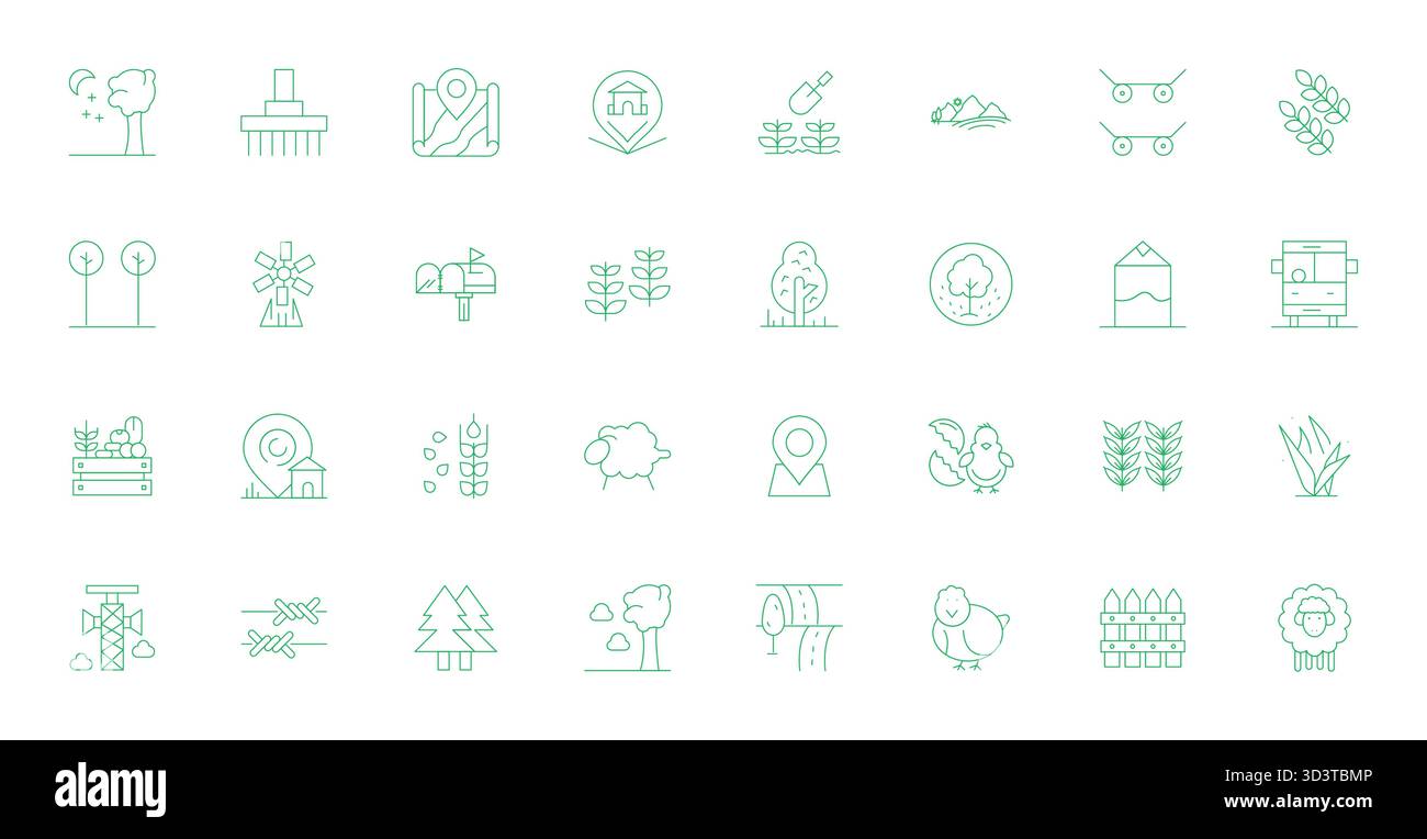 Exceptional collection of 32 Thin Line vector icons for Rural ...