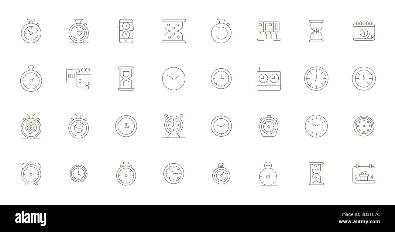 Masterfully created 32 vector icons representing Countdown in Thin Line ...
