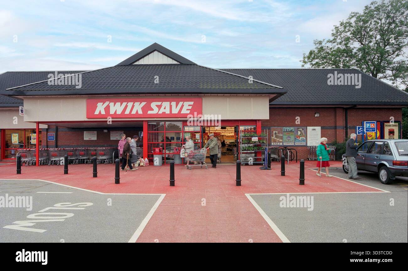 Kwiksave Supermarket in 1997, at Northwich Cheshire, northern England ...