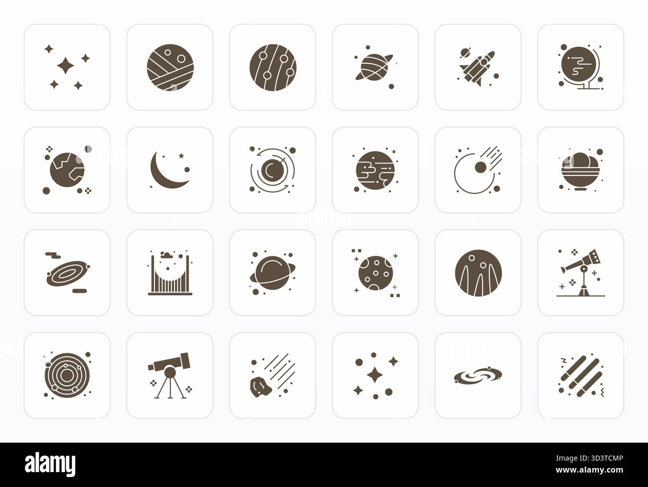 Contemporary collection of 24 vector icons representing Astronomical in ...