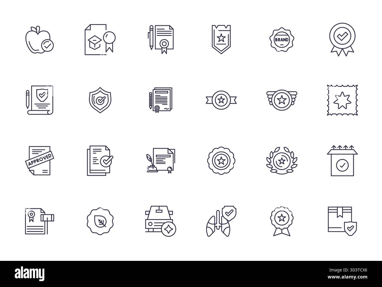 Explore 24 Bold Line Pixel Optimized vector icons in High Resolution resolution inspired by Certified. Perfect for web and app interfaces. Stock Vector