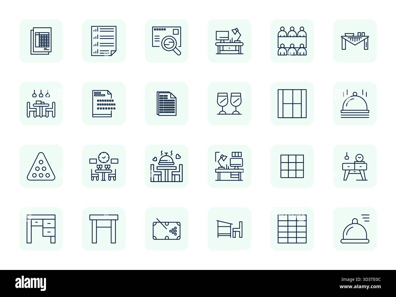 Strategic bundle featuring 24 vector icons representing Table in Regular Bold Outline format, optimized with Retina Ready Pixel Aligned quality for pr Stock Vector