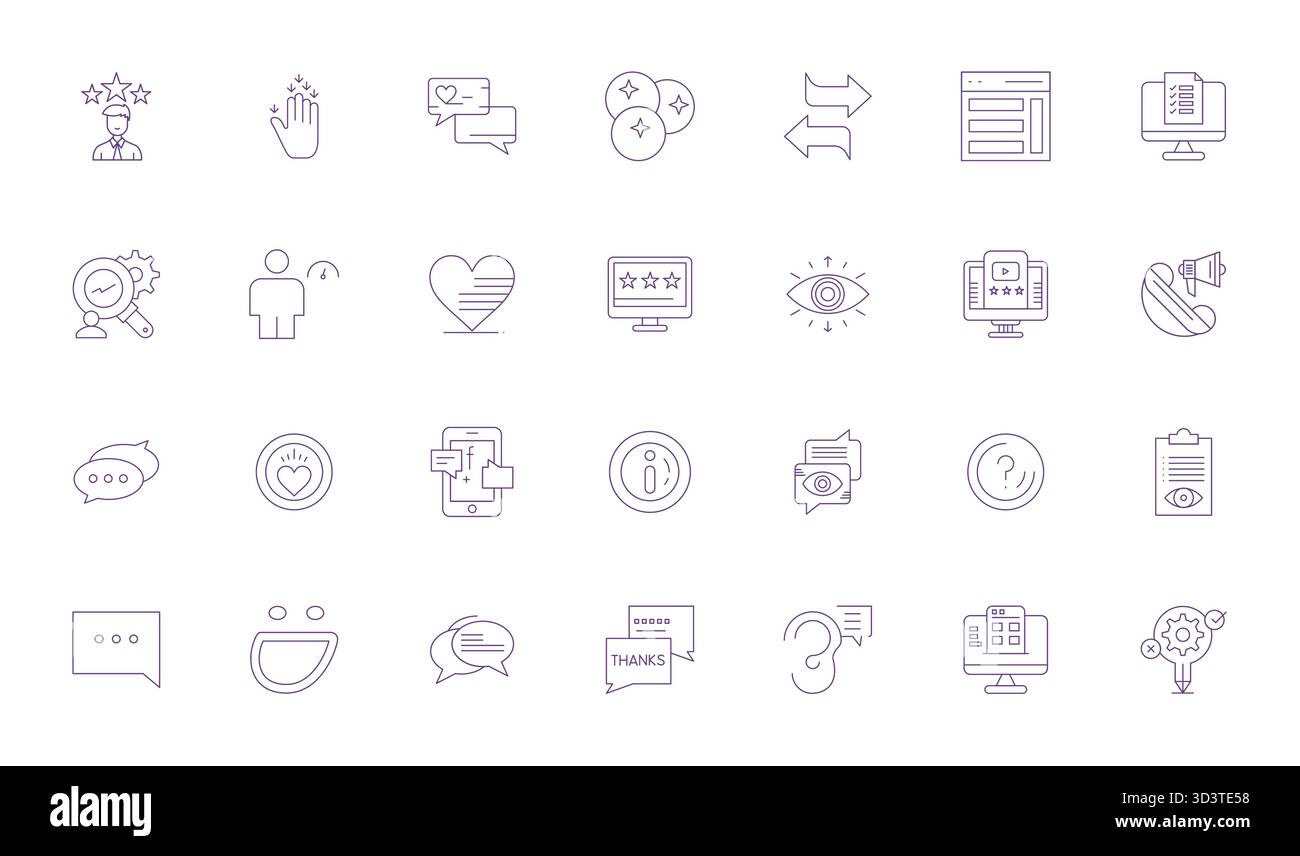 Explore 28 Thin Line Pixel Optimized vector icons in 256x256 resolution inspired by Feedback. Perfect for web and app interfaces. Stock Vector