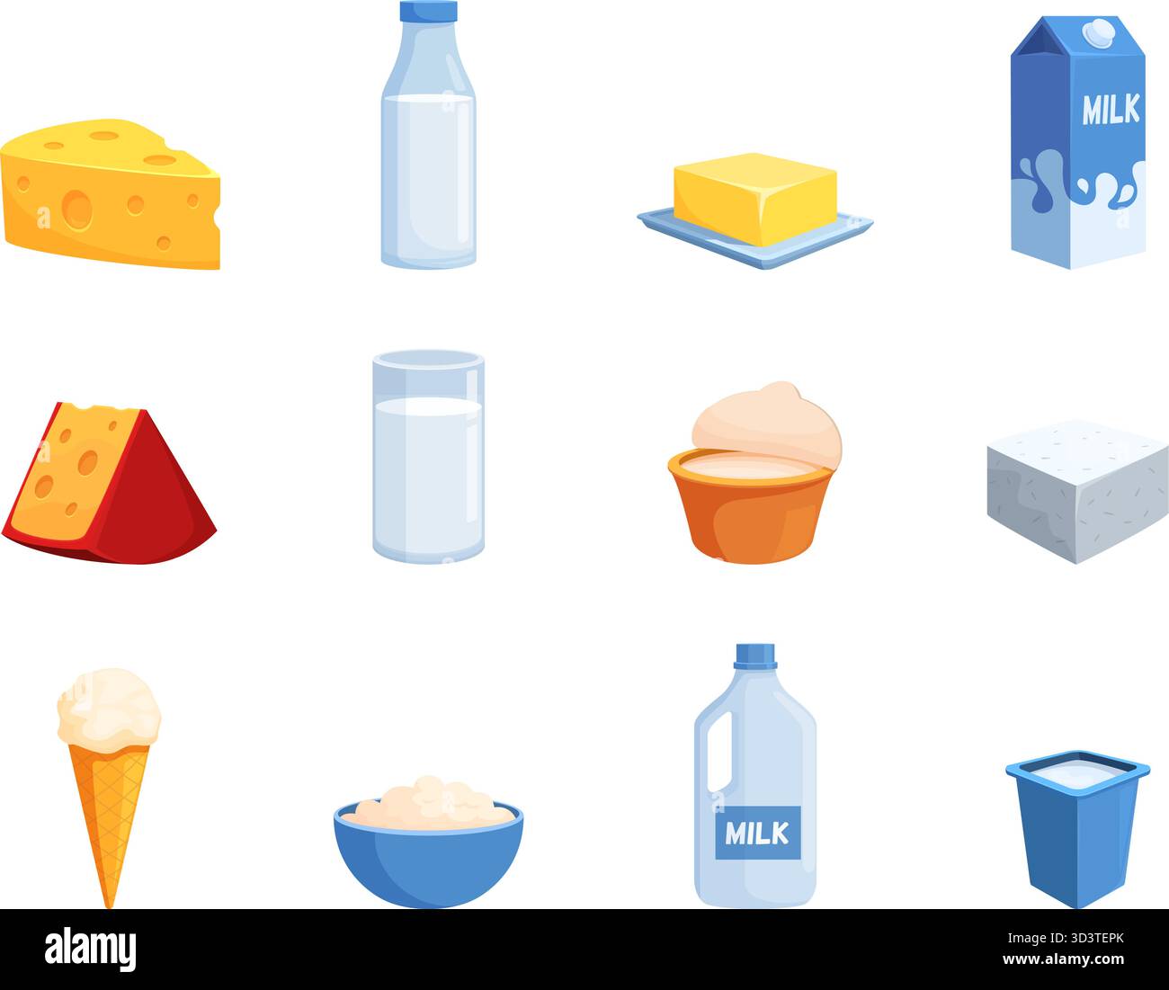 Dairy products. Cheese milk butter and yoghurt. Isolated sour cream and ...