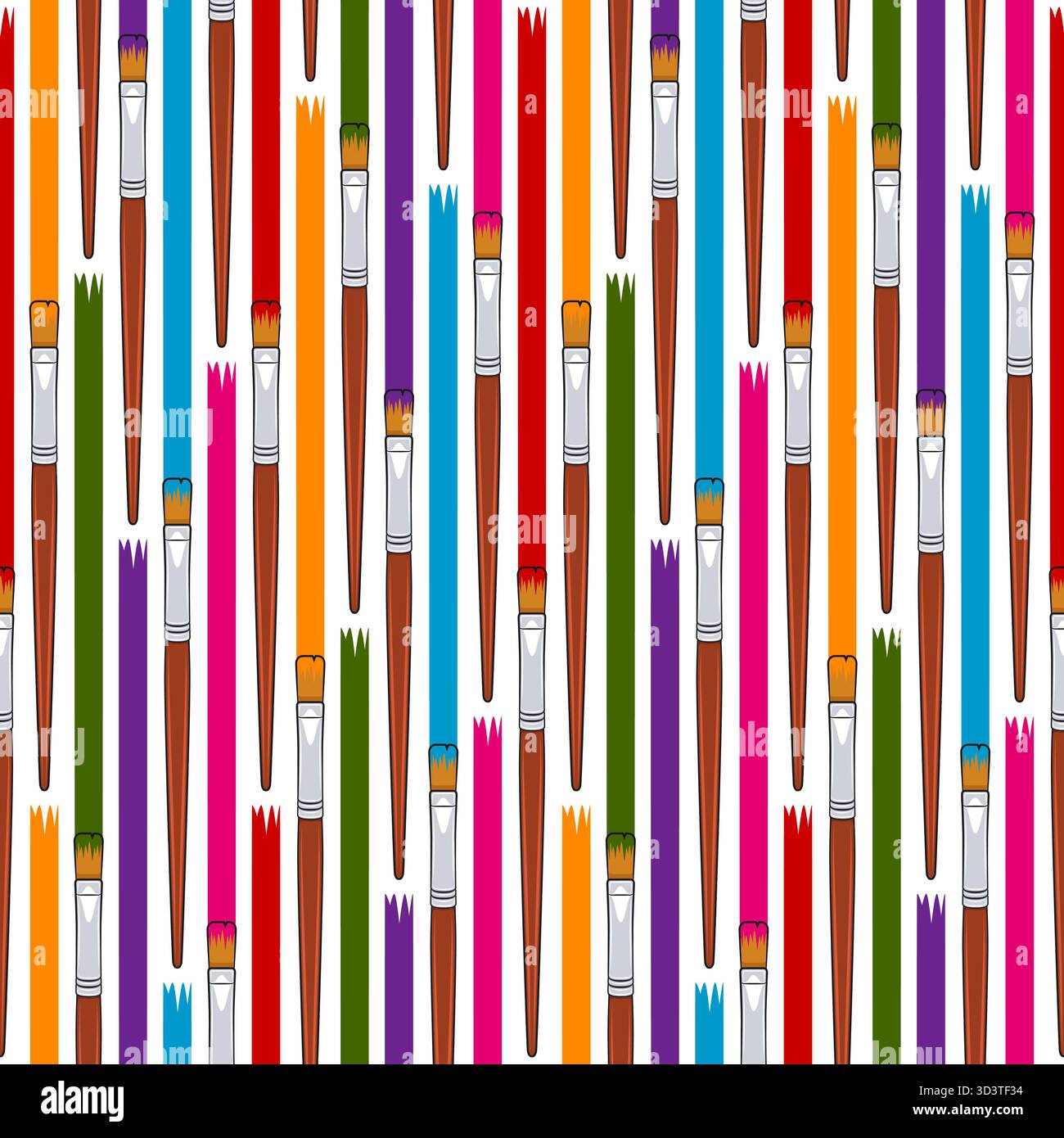 Seamless pattern with painting brushes. Vector colored background. Stock Vector