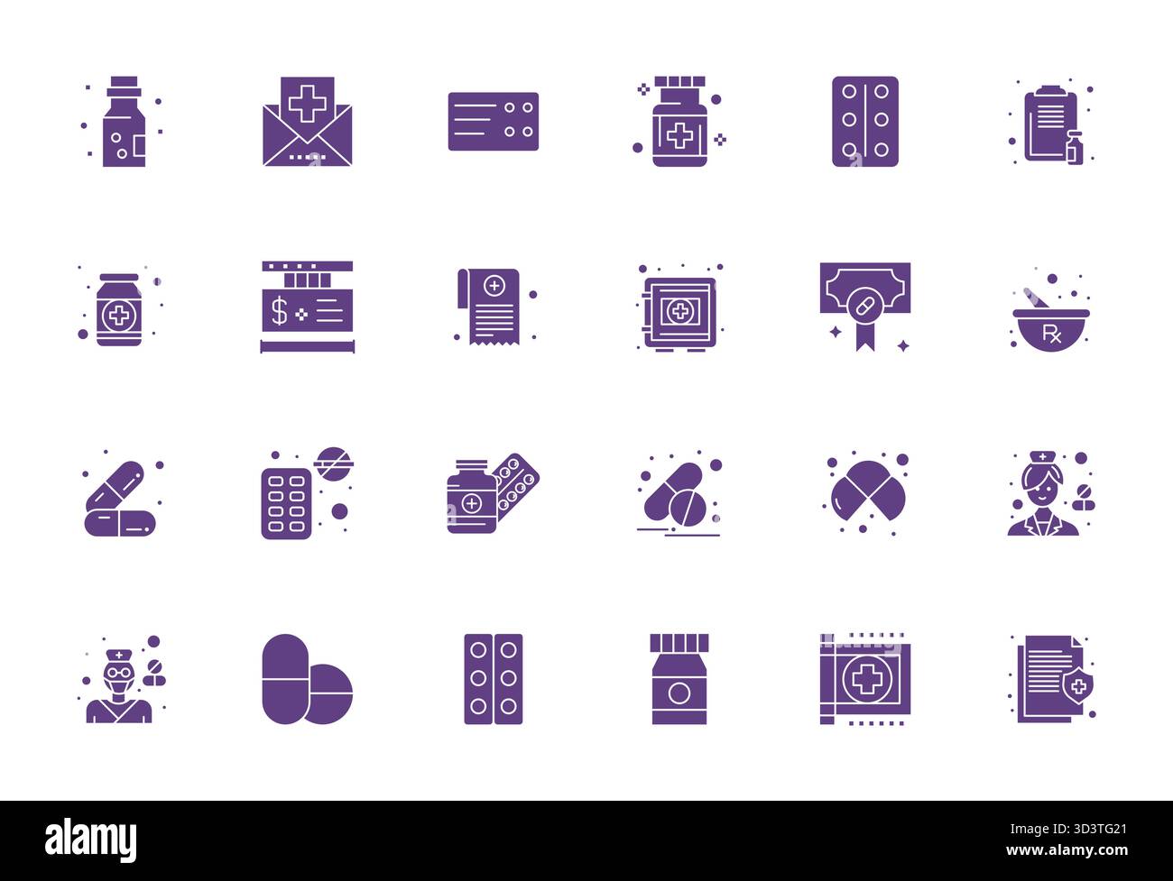 Essential pack of 24 Pixel Optimized vector icons for Prescription in Filled format, sized at High Resolution for optimal performance and scalability. Stock Vector