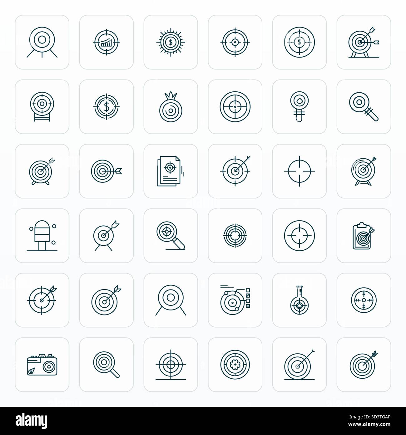 Strategic bundle featuring 36 vector icons representing Objective in ...
