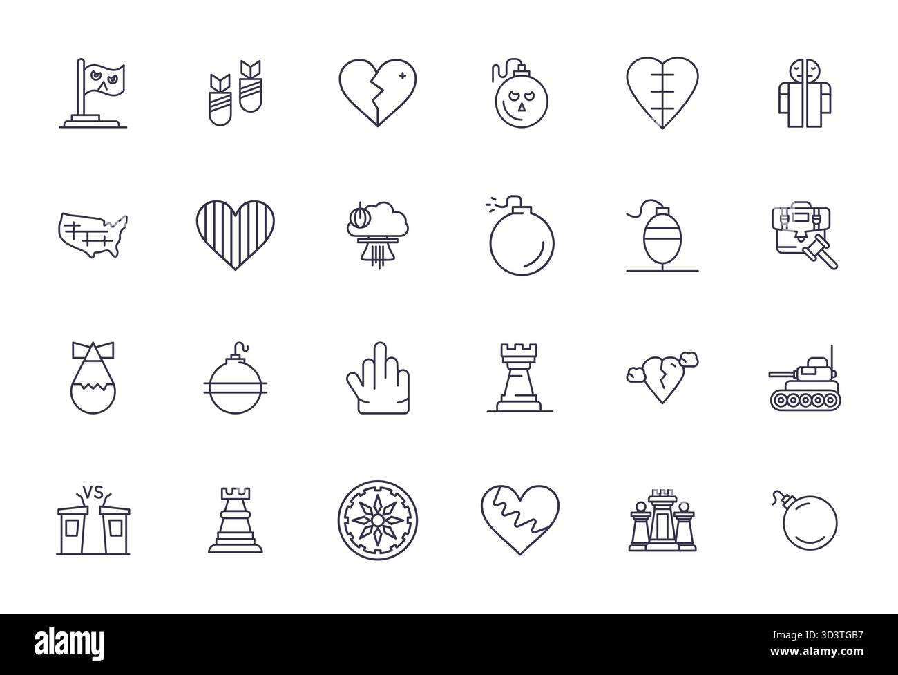 This Conflict vector icon pack includes 24 Bold Line designs in 256x256 Editable format, perfect for enhancing digital interfaces. Stock Vector